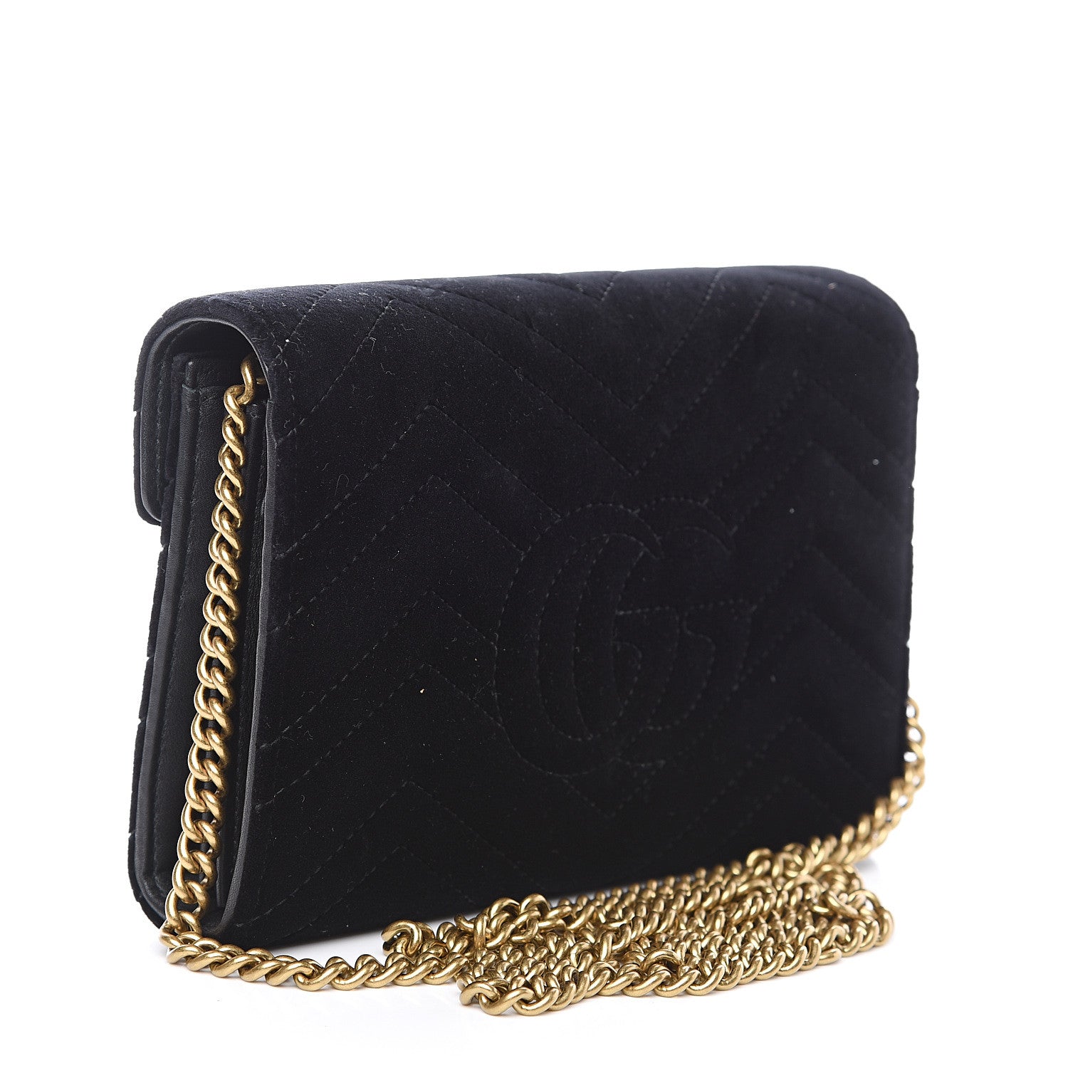 Gucci Velvet Matelasse GG Marmont Chain Wallet Black 2 of 10