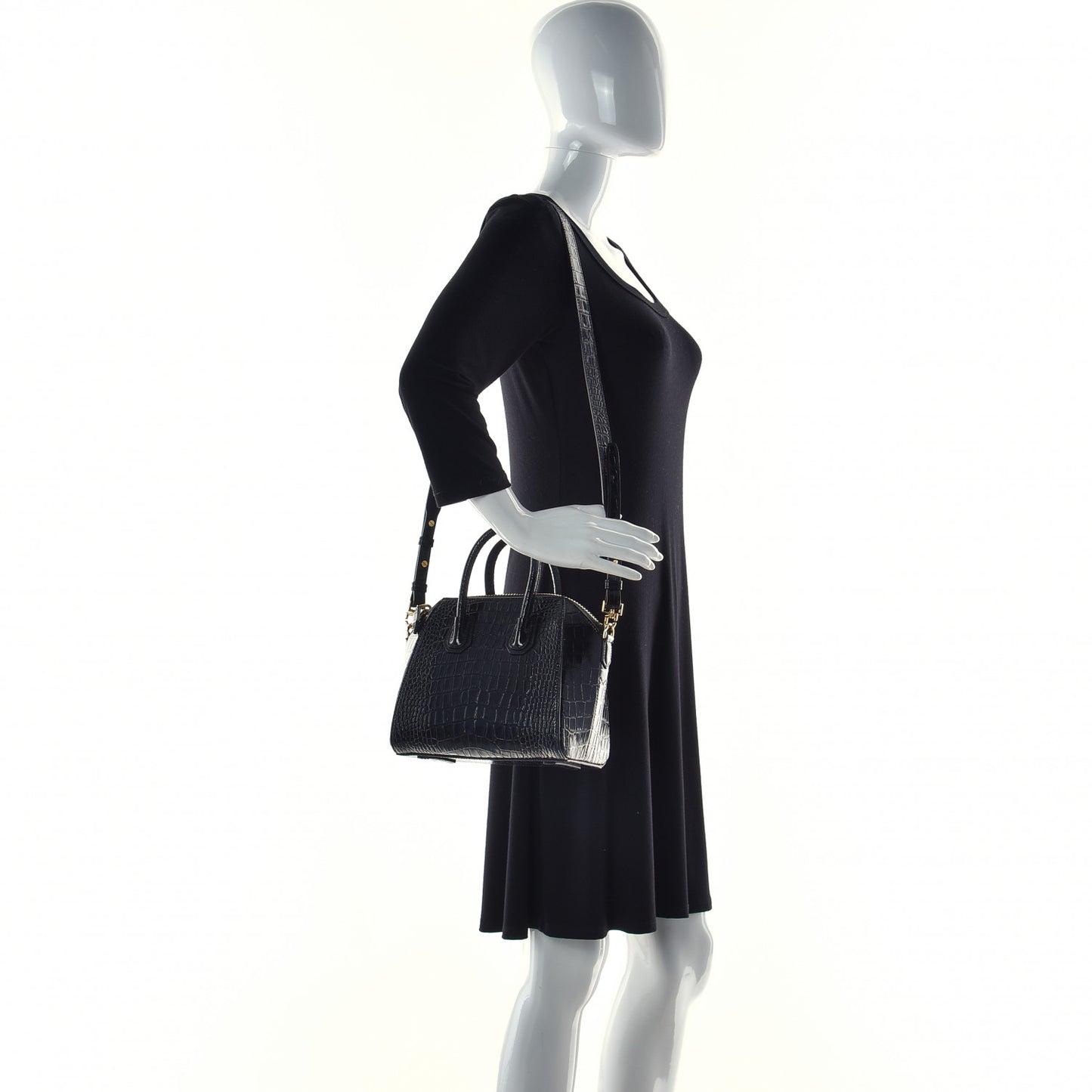 Calfskin Crocodile Embossed Mini Antigona Black