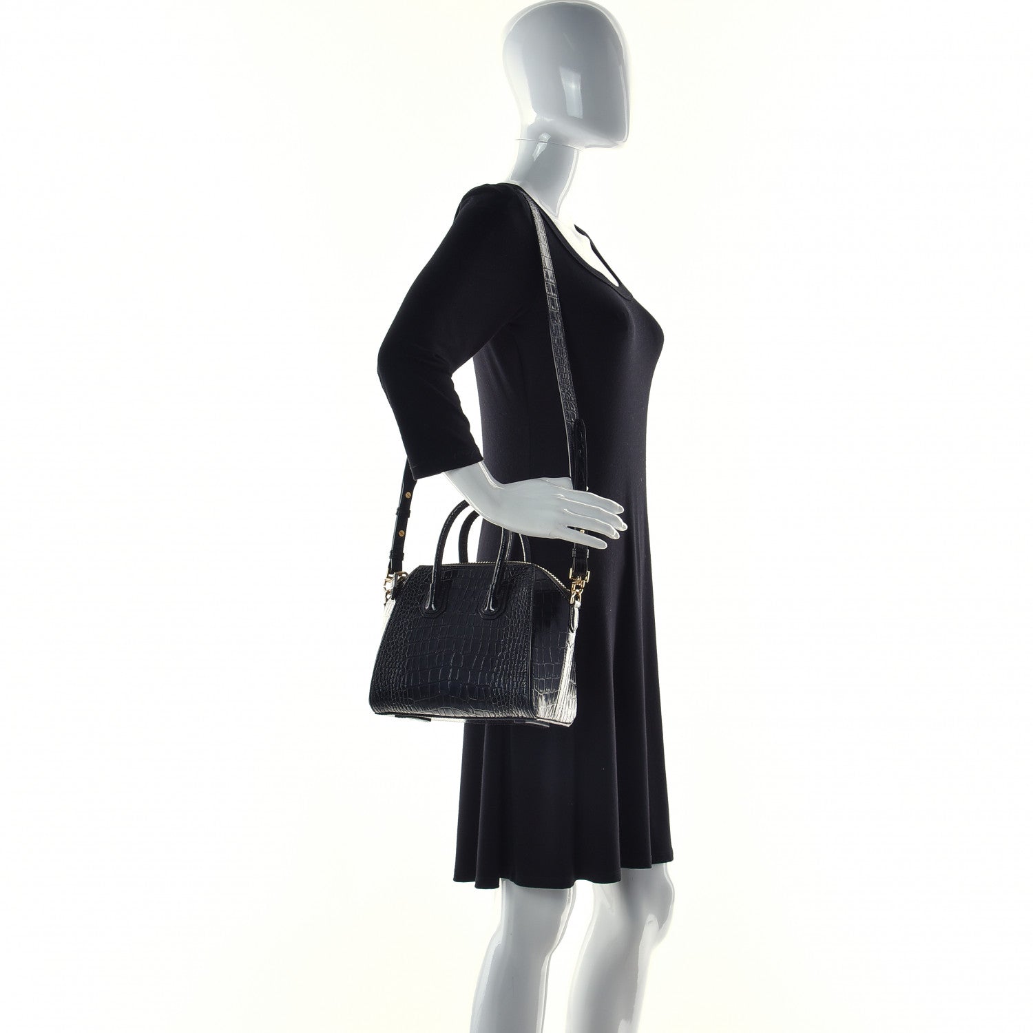 Givenchy Calfskin Crocodile Embossed Mini Antigona Black 3 of 13