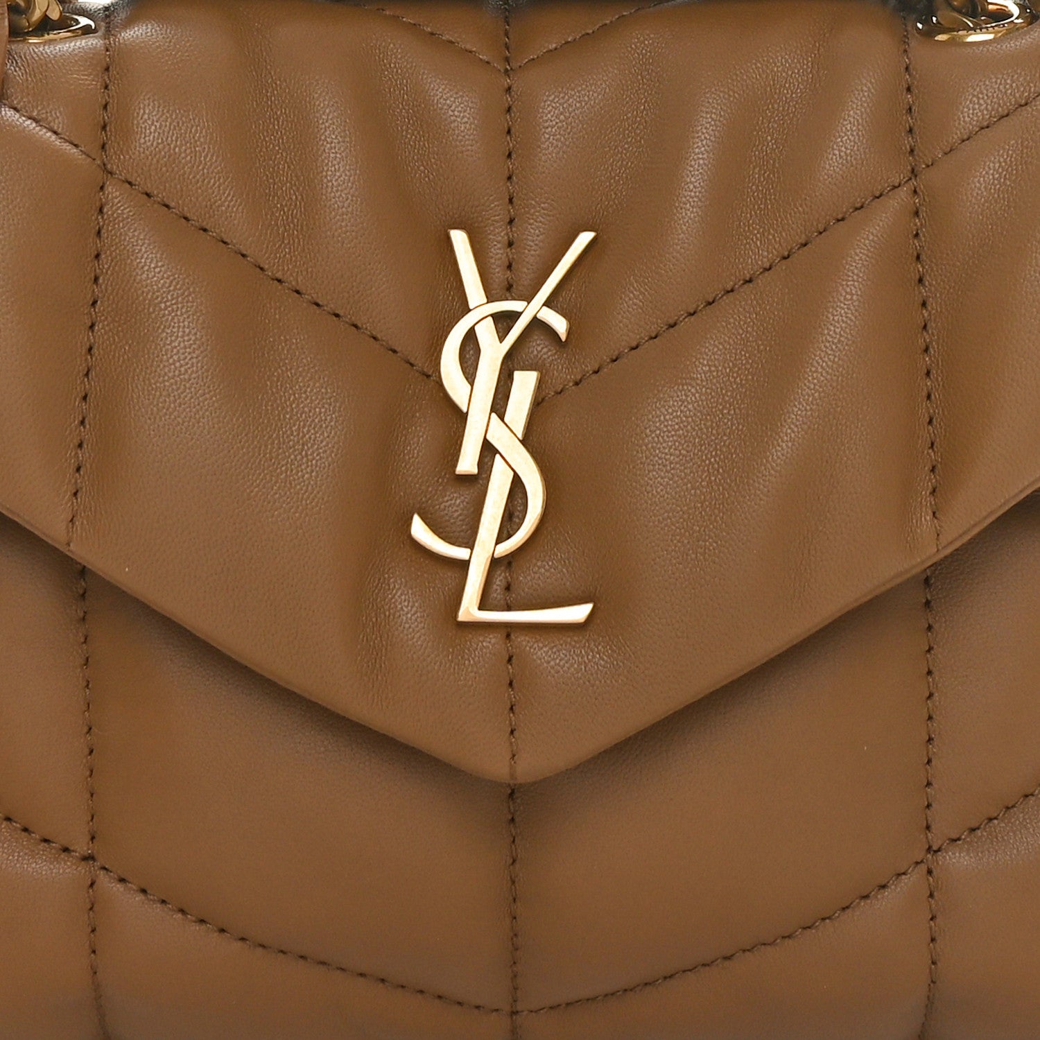 Saint Laurent Lambskin Quilted Toy Loulou Puffer Monogram Chain Satchel Dark Cork 8 of 11