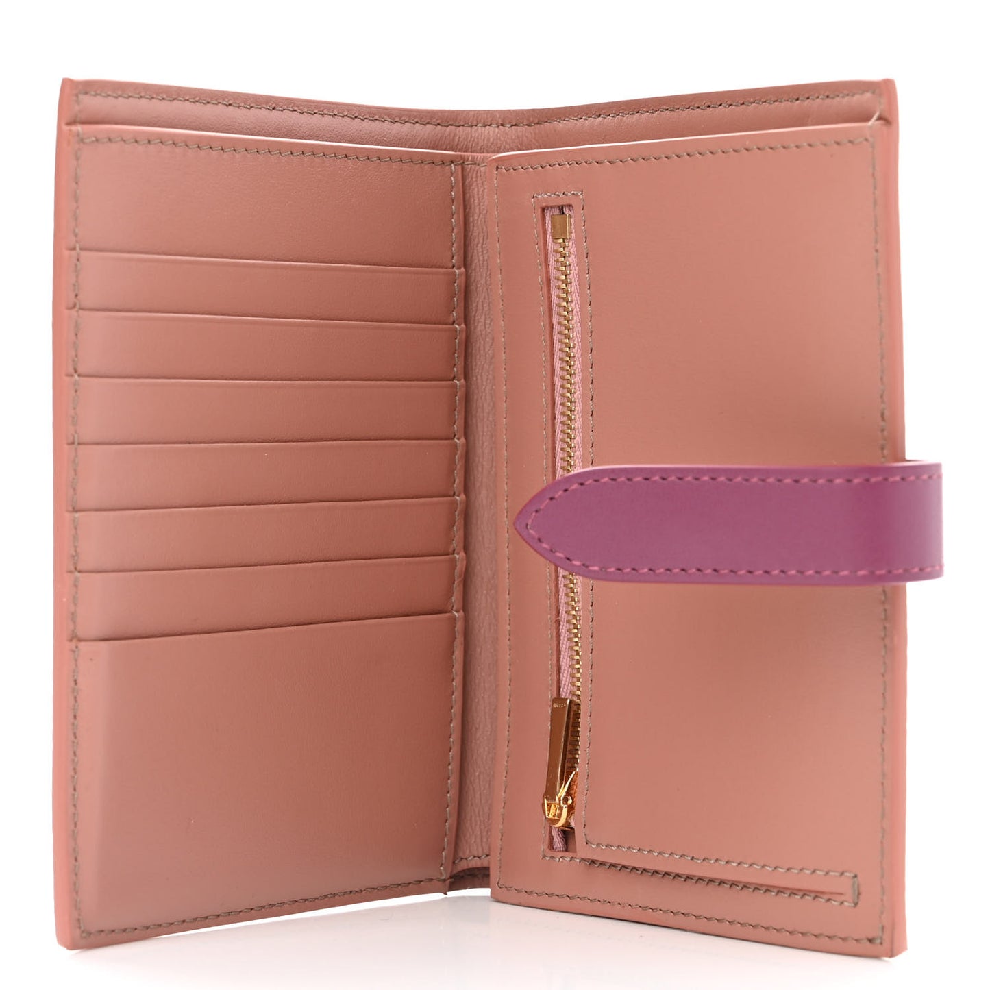 Grained Calfskin Medium Multifunction Strap Wallet Antique Rose Wild Berry