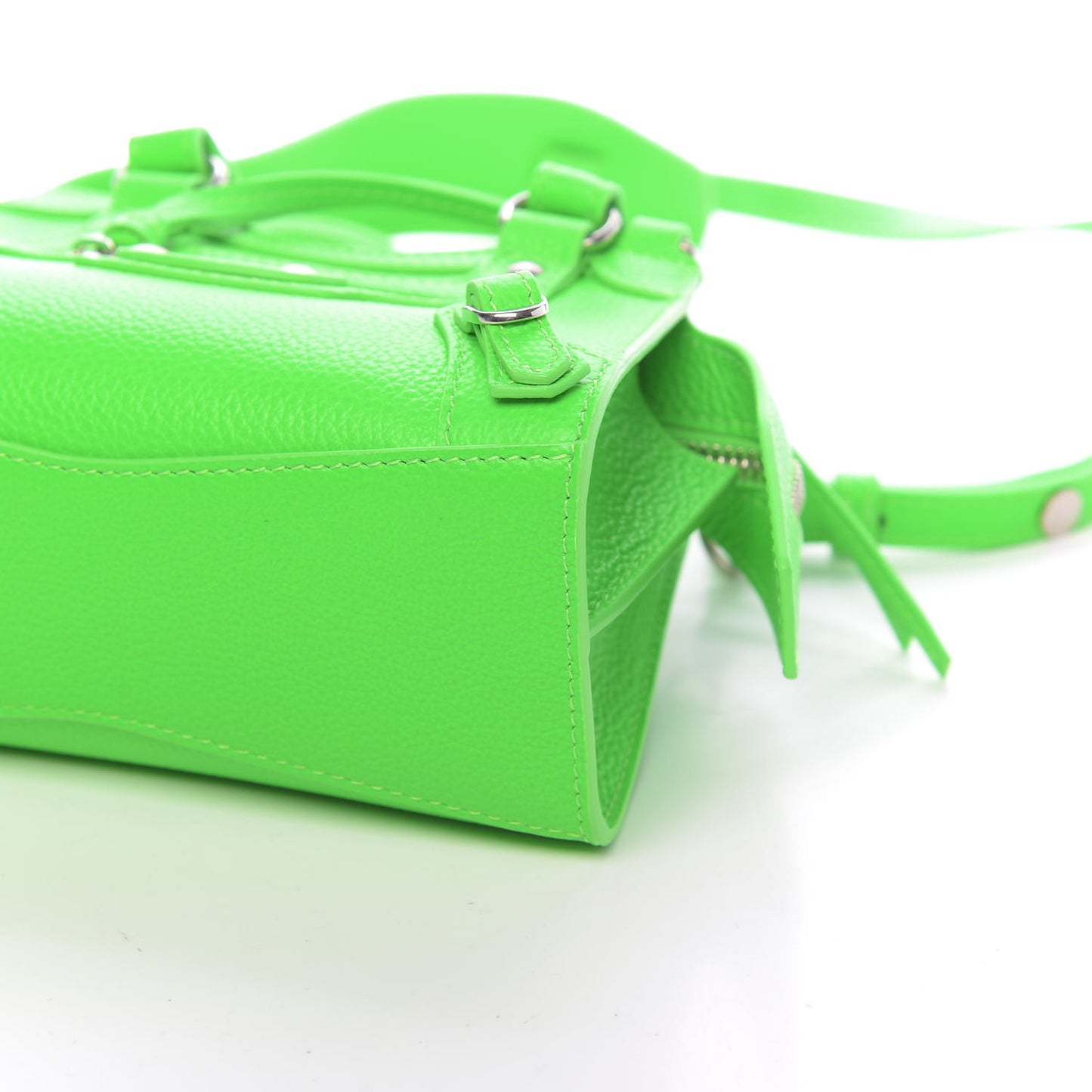 Grained Calfskin Neo Classic Silver Hardware Nano City Crossbody Fluo Green