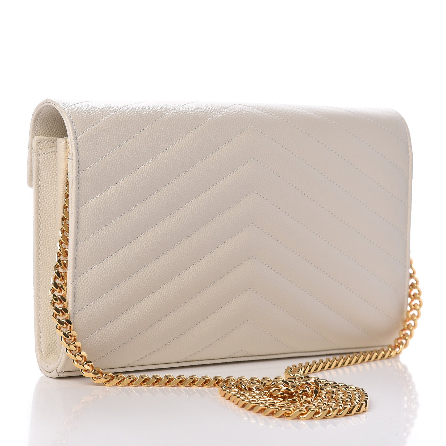 Grain De Poudre Matelasse Chevron Monogram Chain Wallet Porcellana
