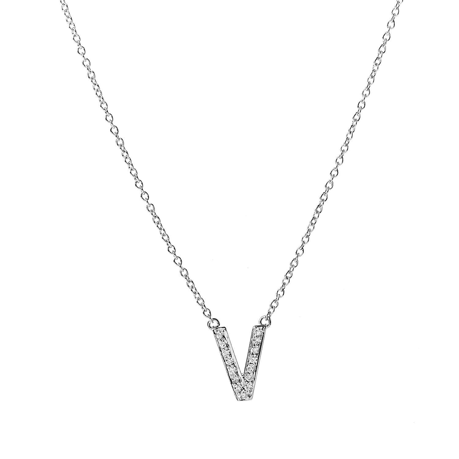 Tiffany Platinum Diamond Letters V Pendant Necklace 4 of 6