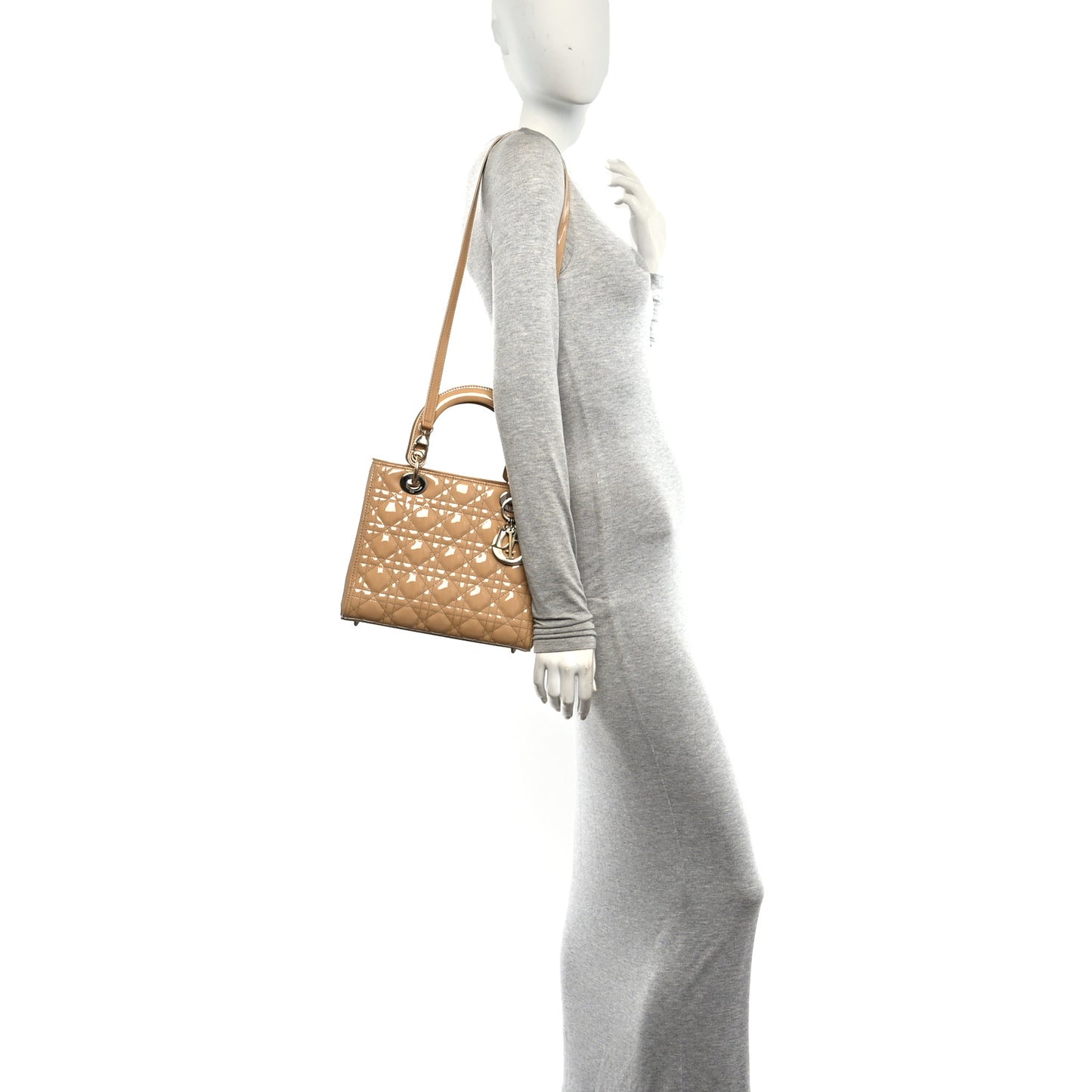 Patent Cannage Medium Lady Dior Beige