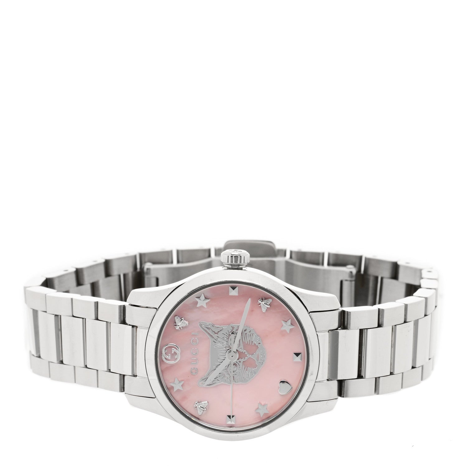 Gucci Stainless Steel Pink Mother of Pearl 27mm G-Timeless Cat Quartz Watch 2 of 4