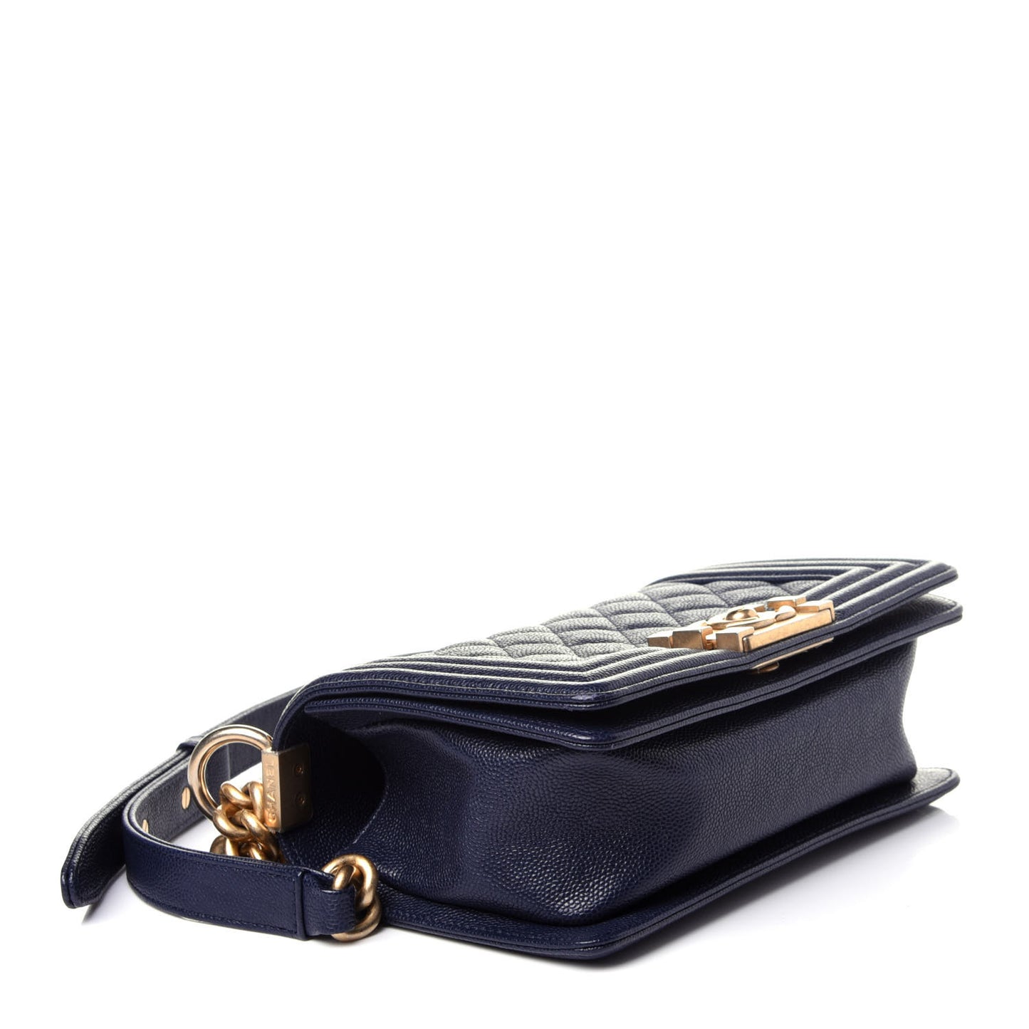 Caviar Quilted Small Boy Flap Navy