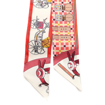 Hermes Silk Les Voitures Nouvelle Twilly Grenadine Vanille Beige 2 of 3