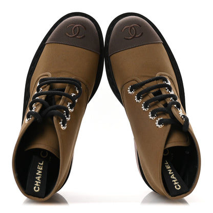 Chanel Fabric Pearl CC Combat Short Boots 36 Light Brown Dark Brown 2 of 9