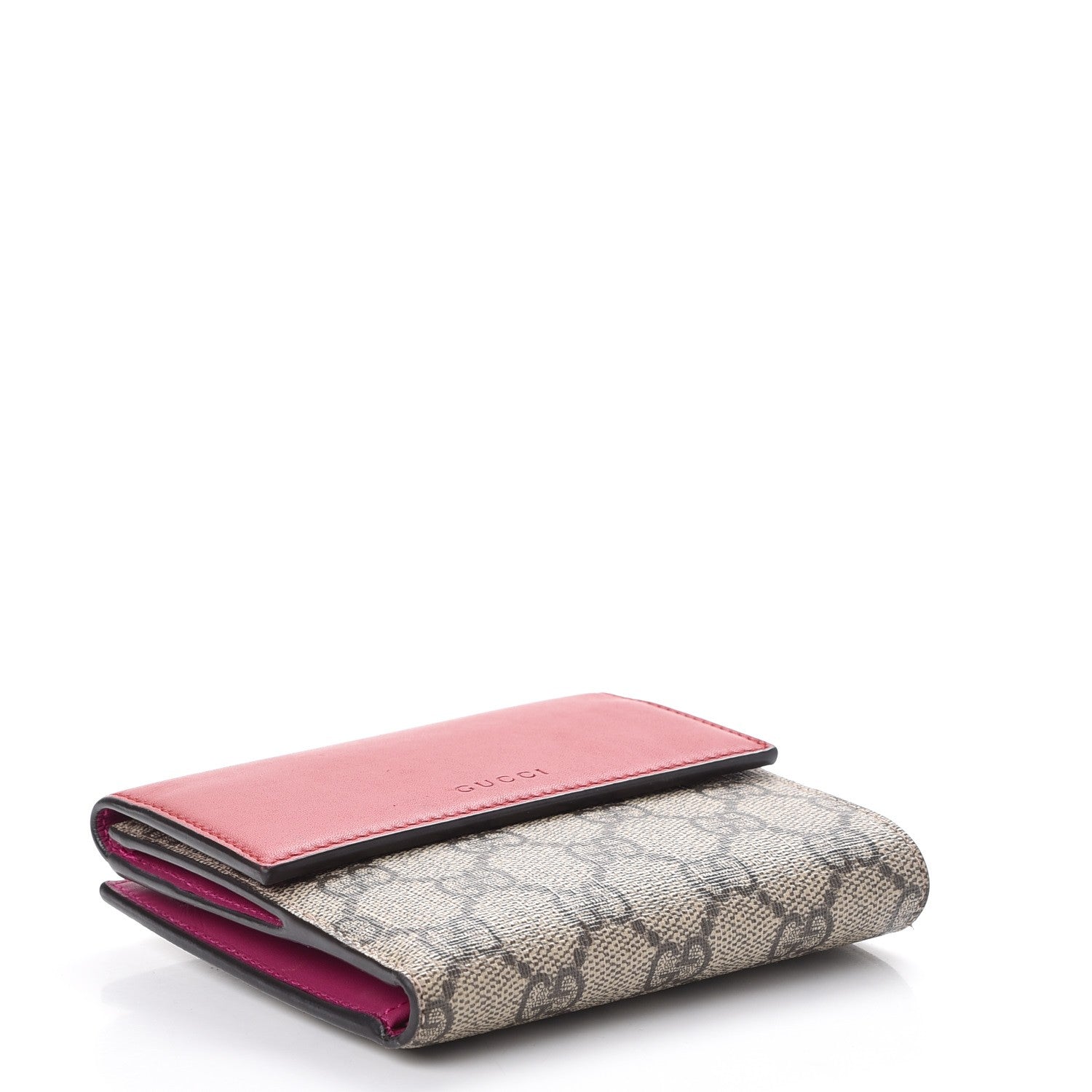 Gucci GG Supreme Monogram Calfskin French Flap Wallet Beige Ebony Hibiscus Red New Rosette 4 of 7