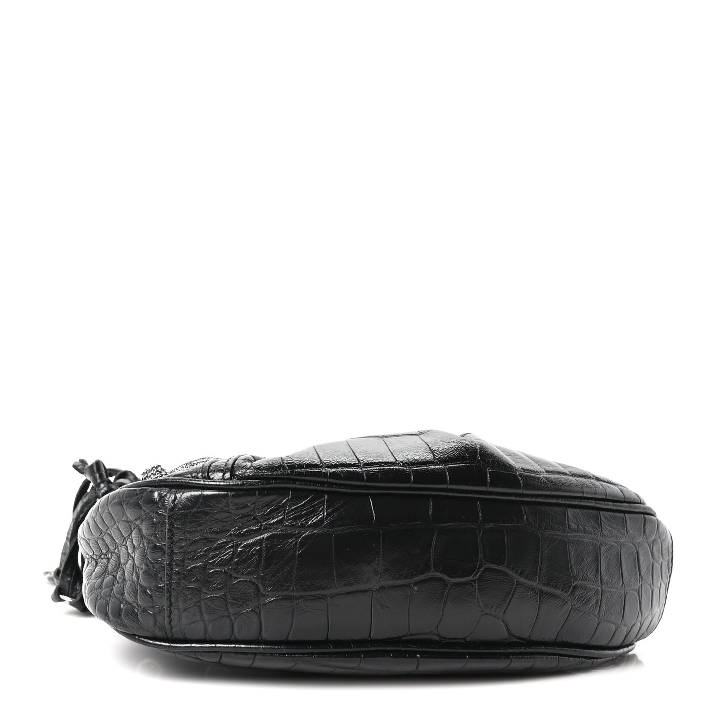 Extra Supple Calfskin Crystal Crocodile Embossed Le Cagole Shoulder Bag XS Black