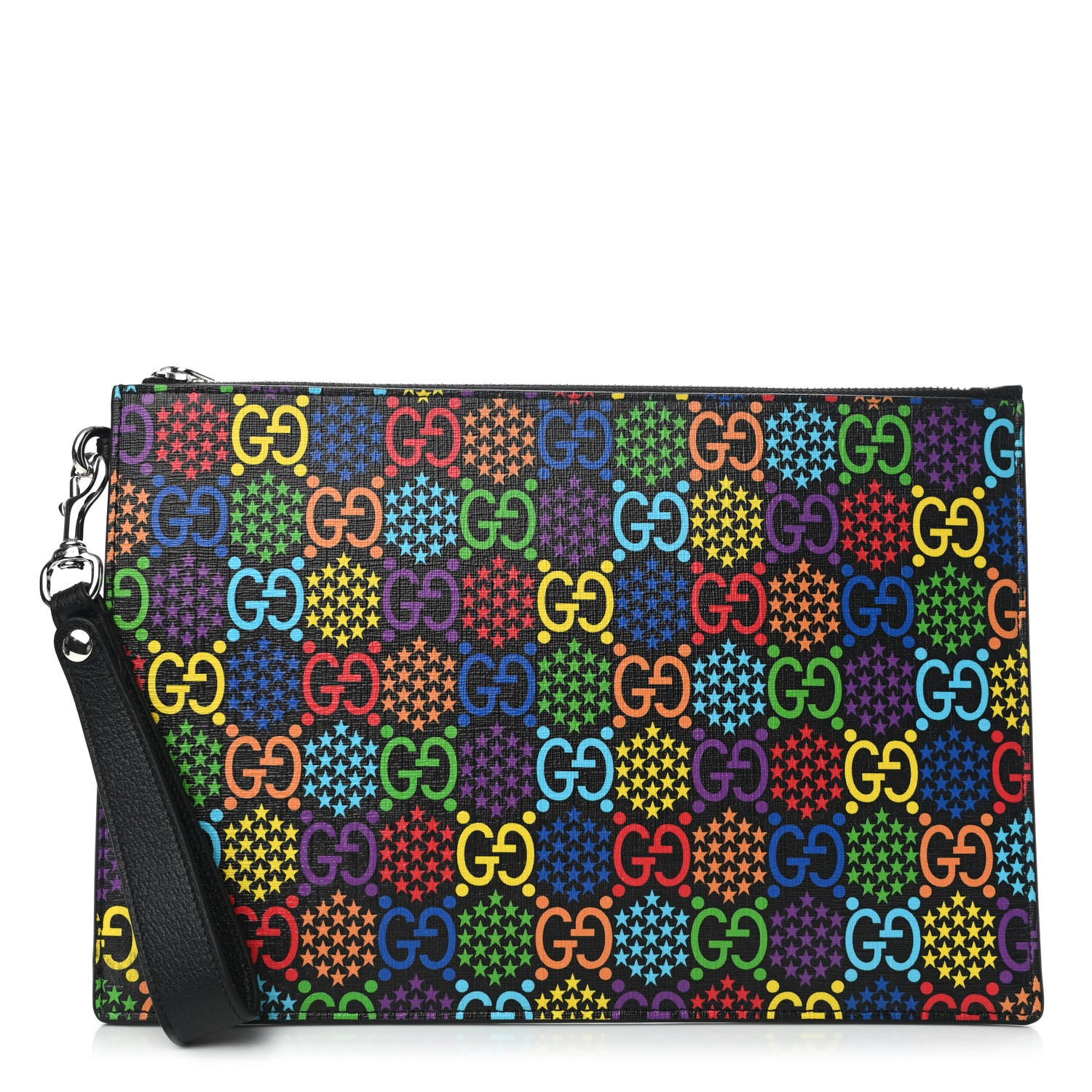 Gucci GG Supreme Monogram Psychedelic Zip Wristlet Pouch Black Multicolor 1 of 6