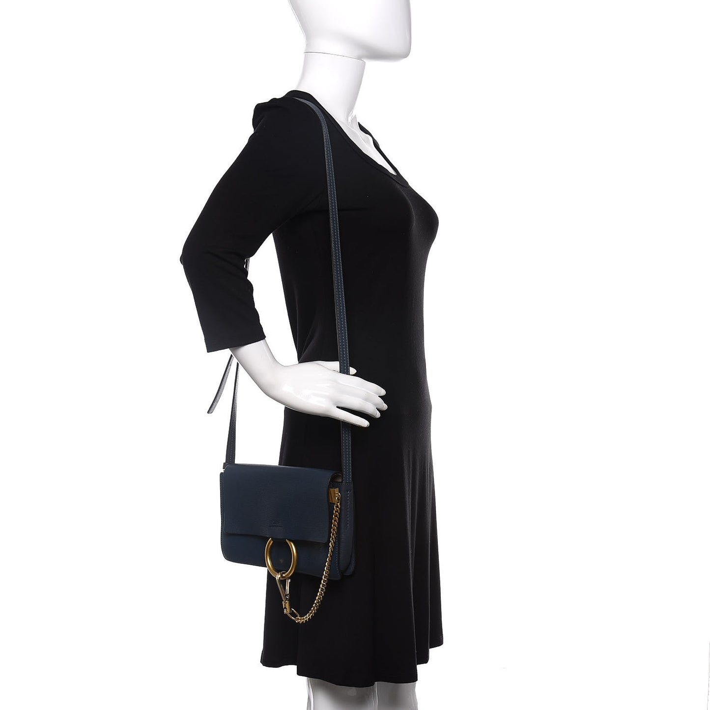 Goatskin Small Faye Shoulder Bag Denim Blue
