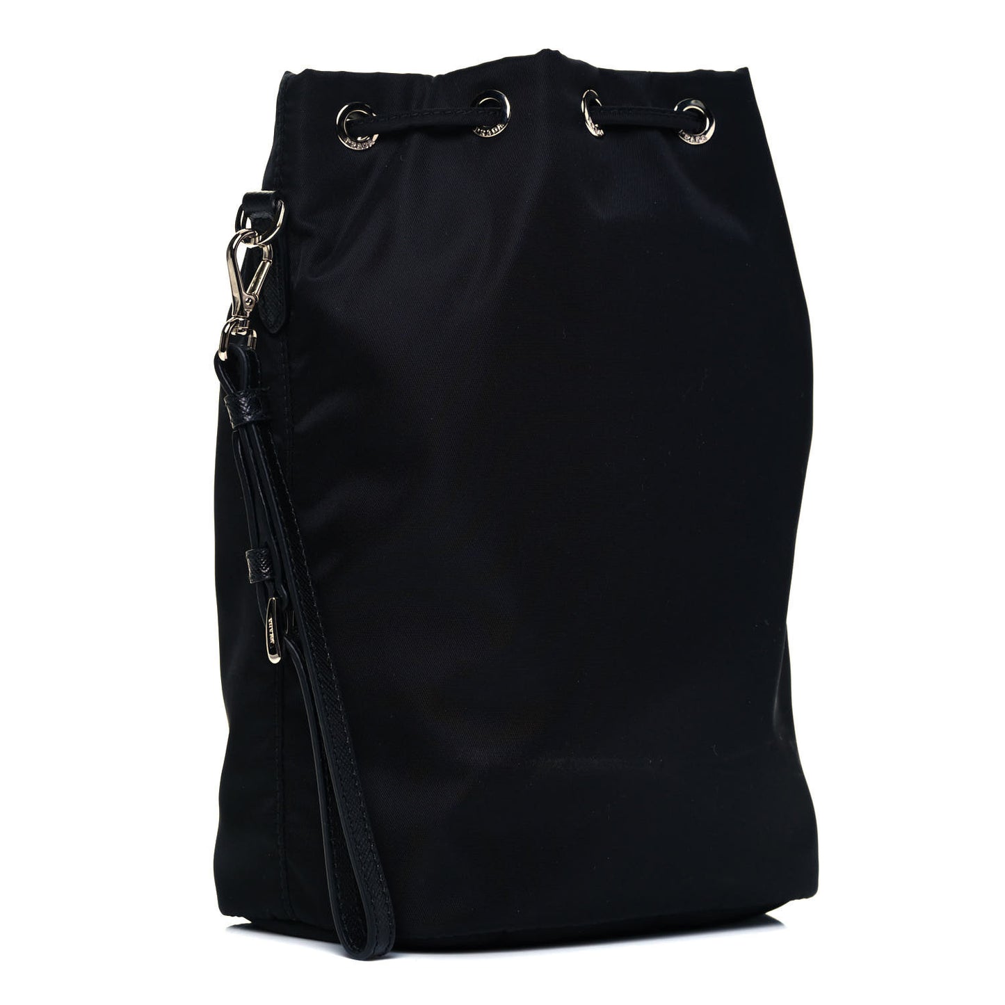 Saffiano Tessuto Nylon Vela Bucket Wristlet Black