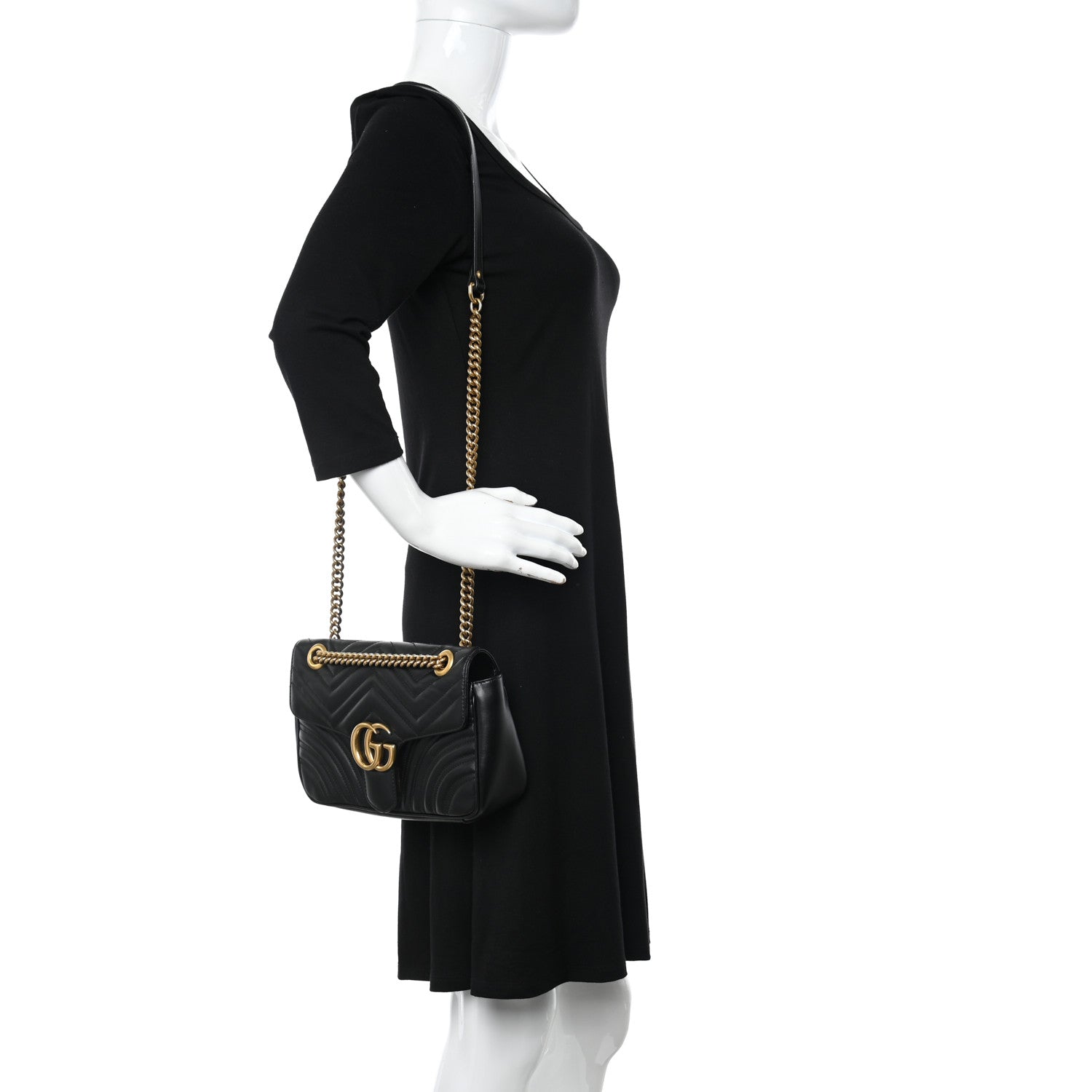 Gucci Calfskin Matelasse Small GG Marmont Shoulder Bag Black 2 of 10