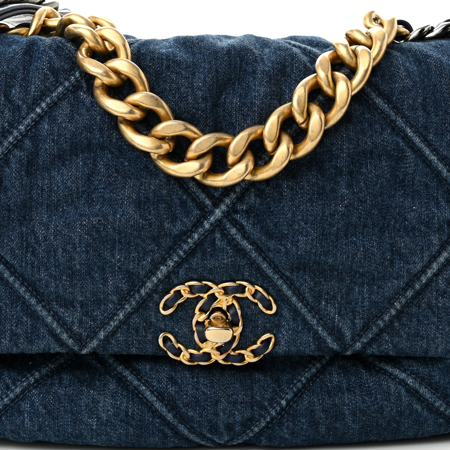 Chanel Denim Quilted Large Chanel 19 Flap Blue 8 of 10