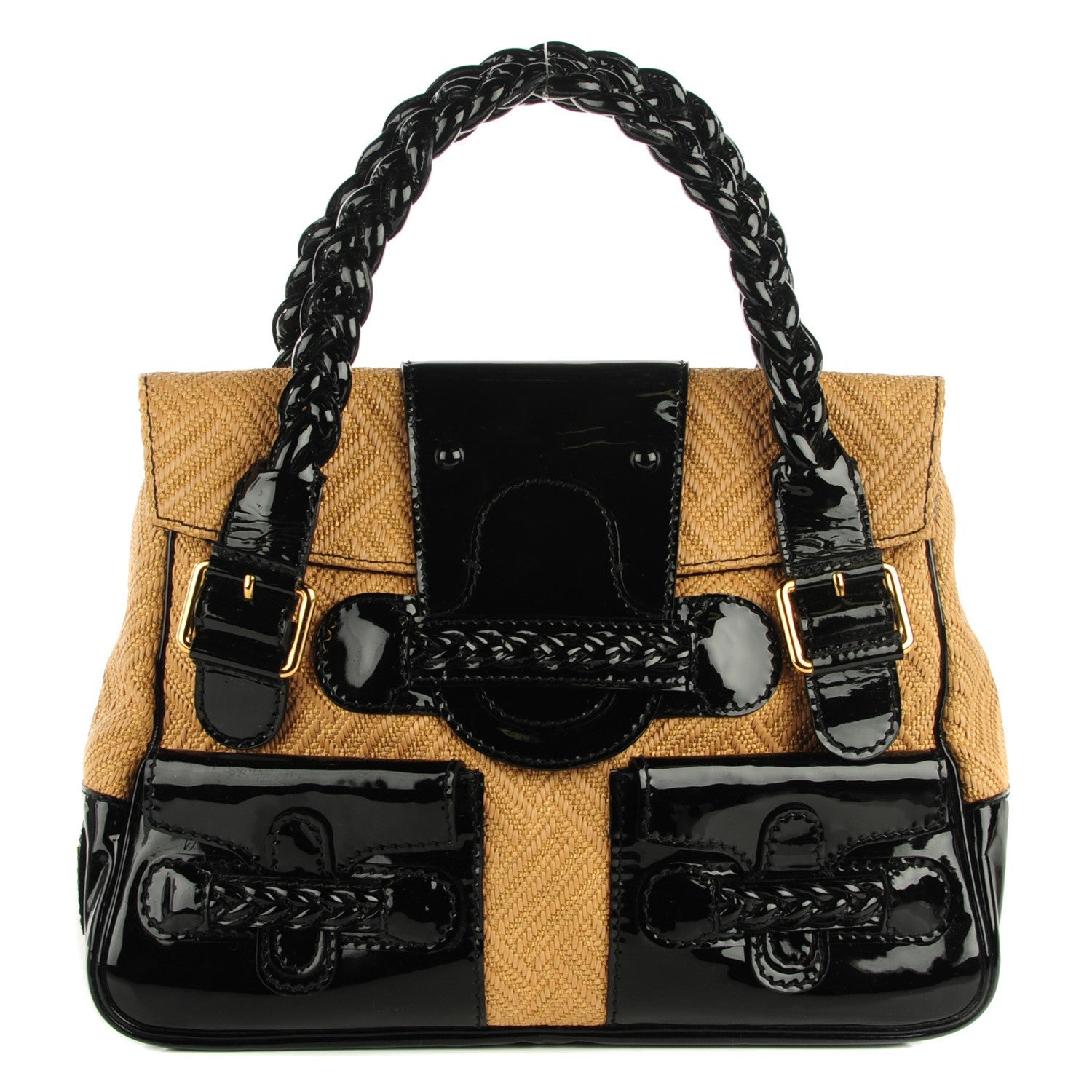 Valentino Garavani Woven Straw Patent Histoire Black 1 of 8
