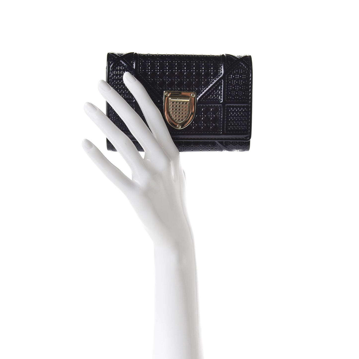 Metallic Patent Micro-Cannage Diorama Elancee Wallet Dark Blue