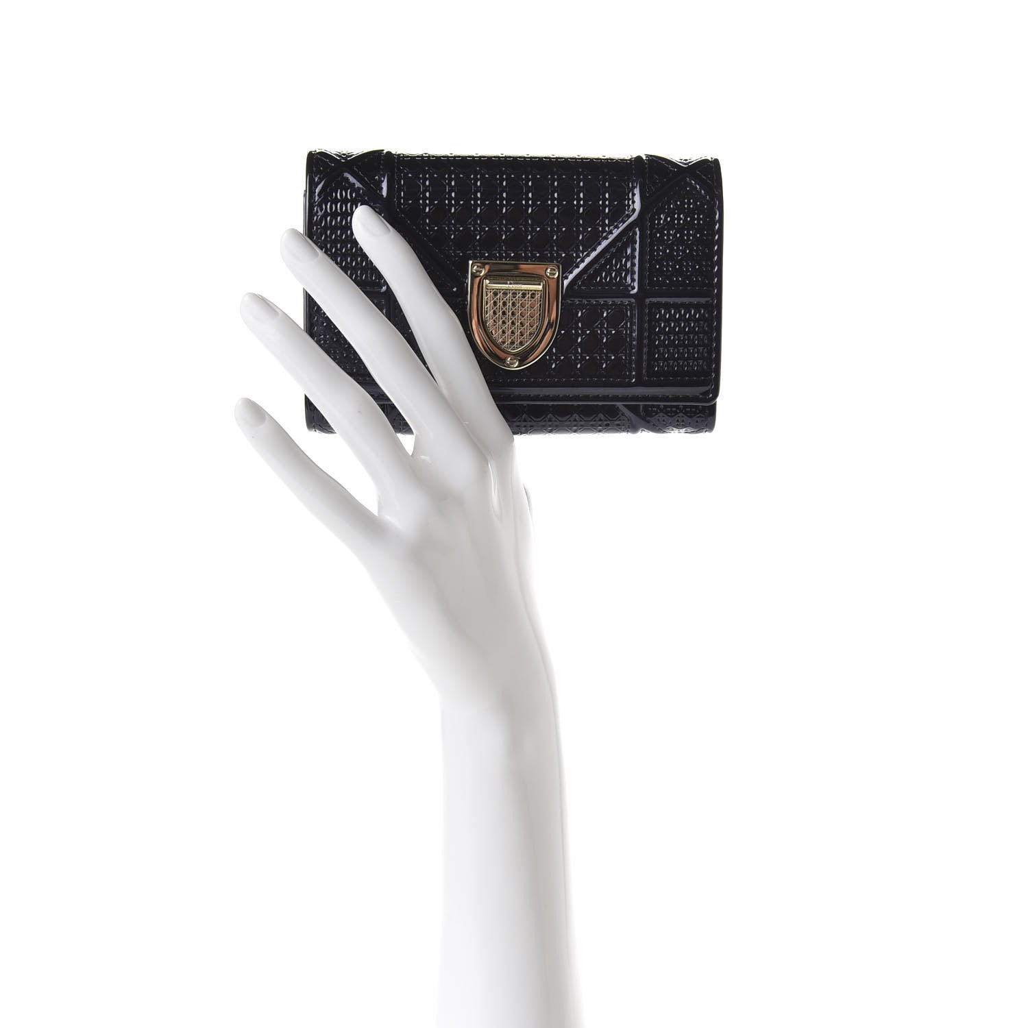 Christian Dior Metallic Patent Micro-Cannage Diorama Elancee Wallet Dark Blue 2 of 7