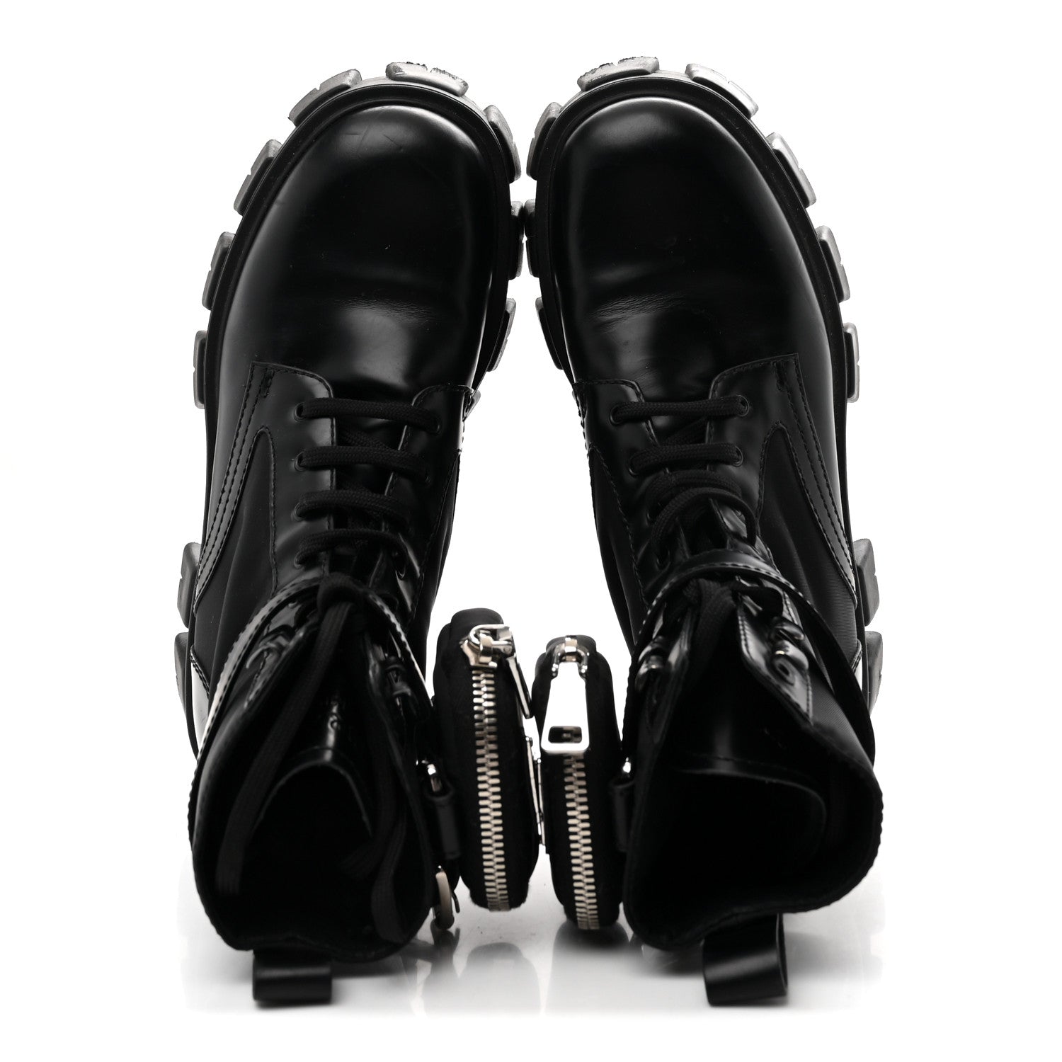 Prada Spazzolato Rois Nylon Metal Triangle Logo Monolith Pouch Pocket 55mm Boots 38 Black 2 of 9