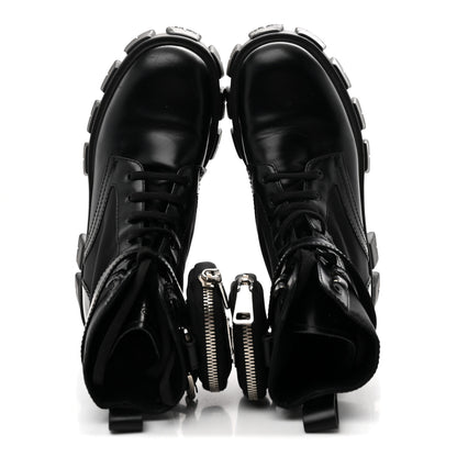 Prada Spazzolato Rois Nylon Metal Triangle Logo Monolith Pouch Pocket 55mm Boots 38 Black 2 of 9