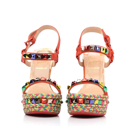 Christian Louboutin Lambskin Suede Cubana Cataclou 140 Wedge Sandals 35 Poppy 4 of 24