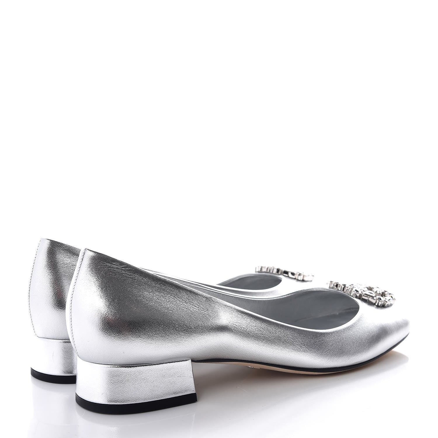 Gucci Nappa Crystal Interlocking G Low Heel Pumps 41 Argento 4 of 9