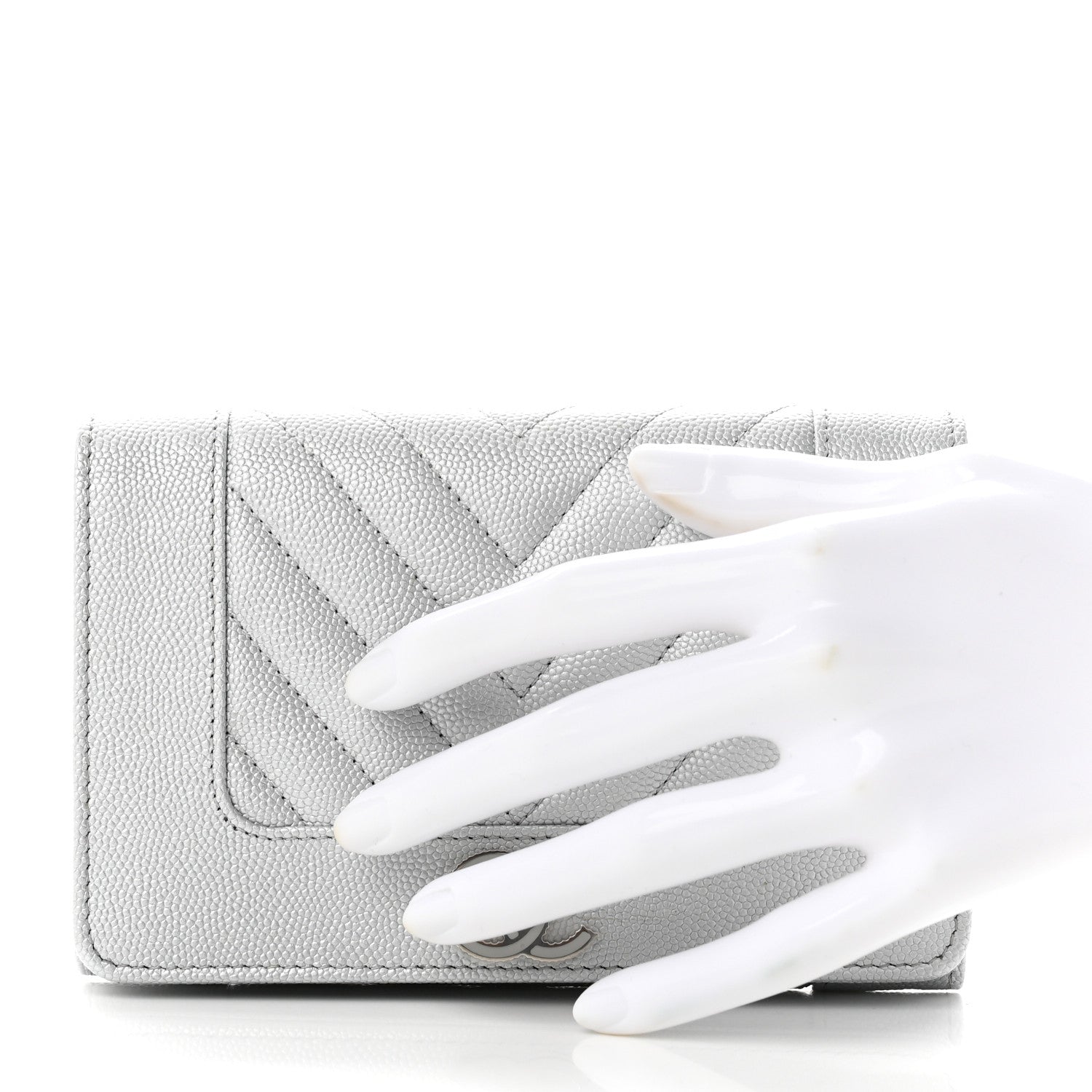 Chanel Metallic Caviar Chevron Quilted Mademoiselle Vintage Flap Wallet Silver 2 of 8