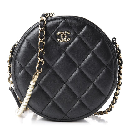 Chanel Iridescent Lambskin Quilted Pearl Round Clutch With Chain Black 1 of 11