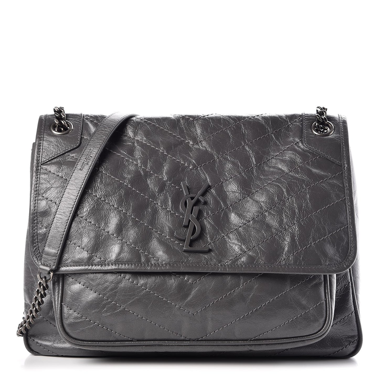 Crinkled Calfskin Matelasse Monogram Large Niki Chain Satchel Storm