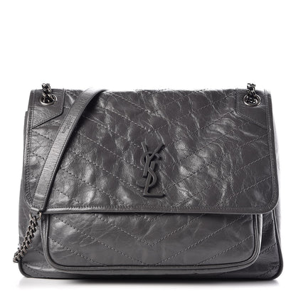 Saint Laurent Crinkled Calfskin Matelasse Monogram Large Niki Chain Satchel Storm 1 of 9