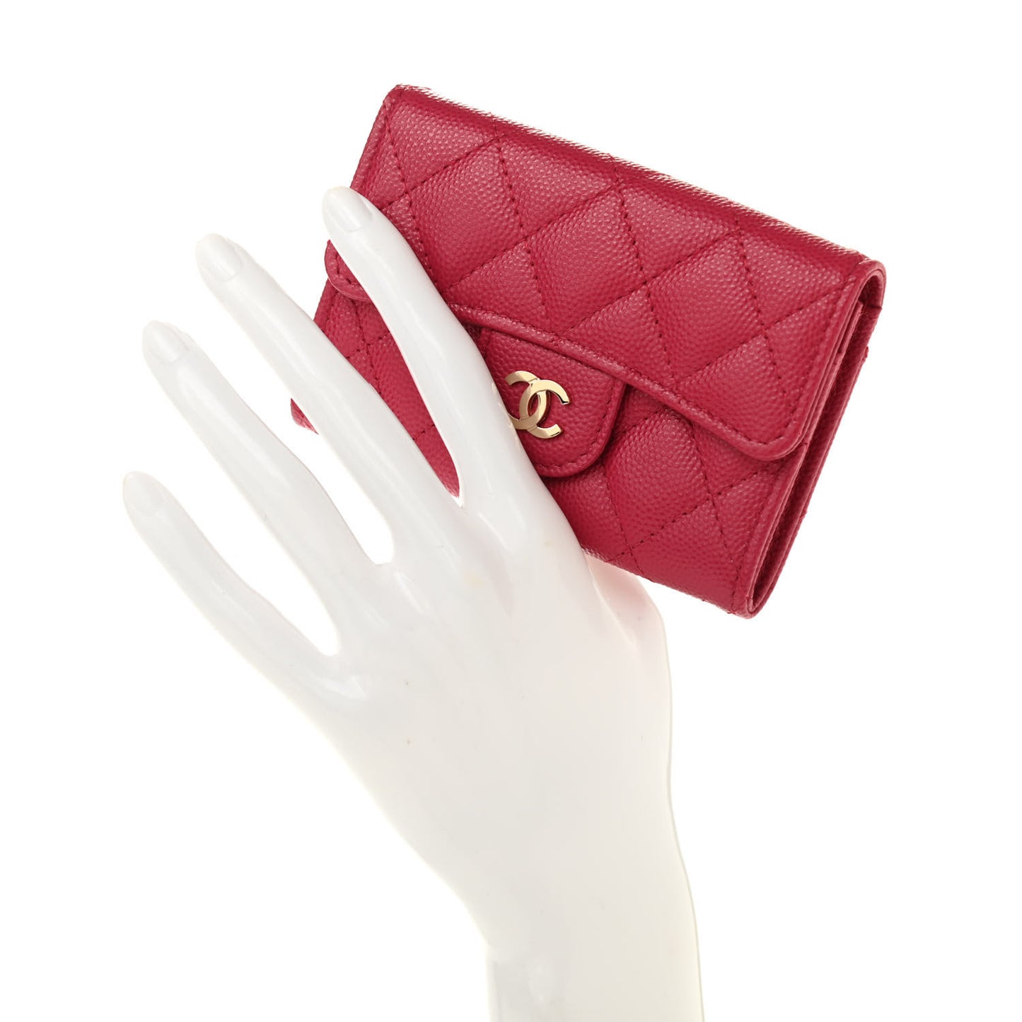 Caviar Quilted Flap Card Holder Wallet Dark Pink
