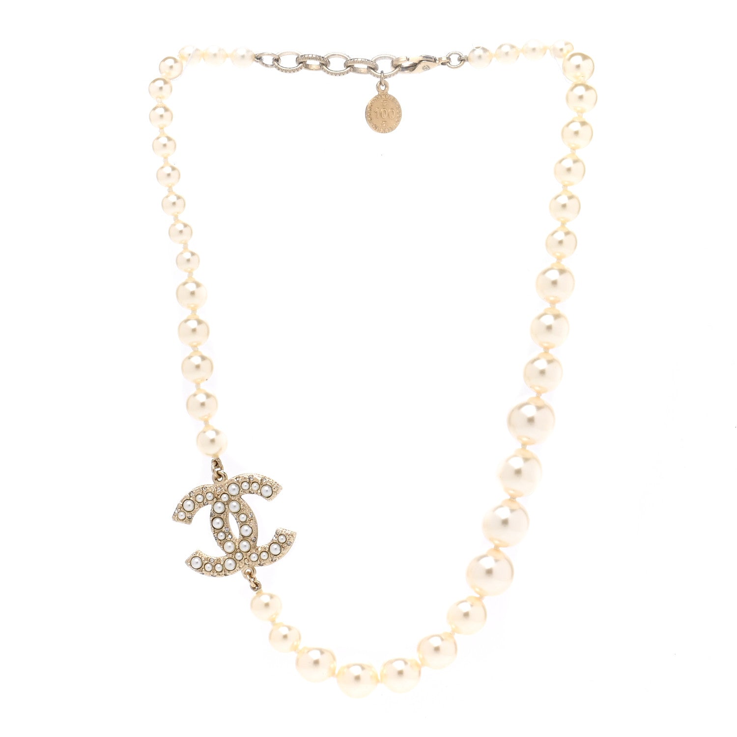 Chanel Pearl CC 100th Anniversary Necklace Light Gold 3 of 7