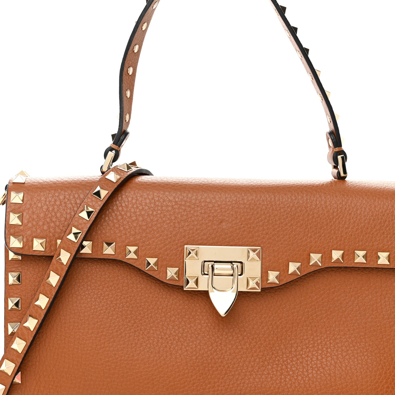 Valentino Garavani Pebbled Calfskin Small Rockstud Single Handle Flap Bag Light Cuir 7 of 9