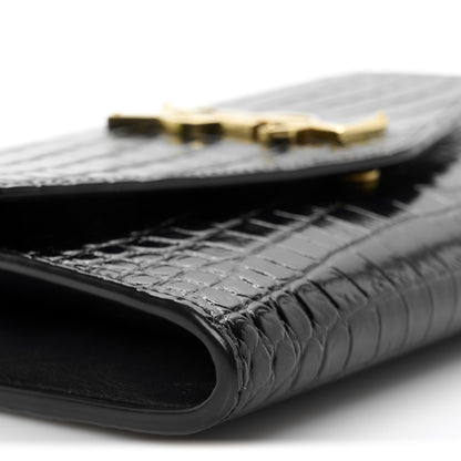 Saint Laurent Calfskin Crocodile Embossed Monogram Uptown Chain Wallet Black 11 of 12