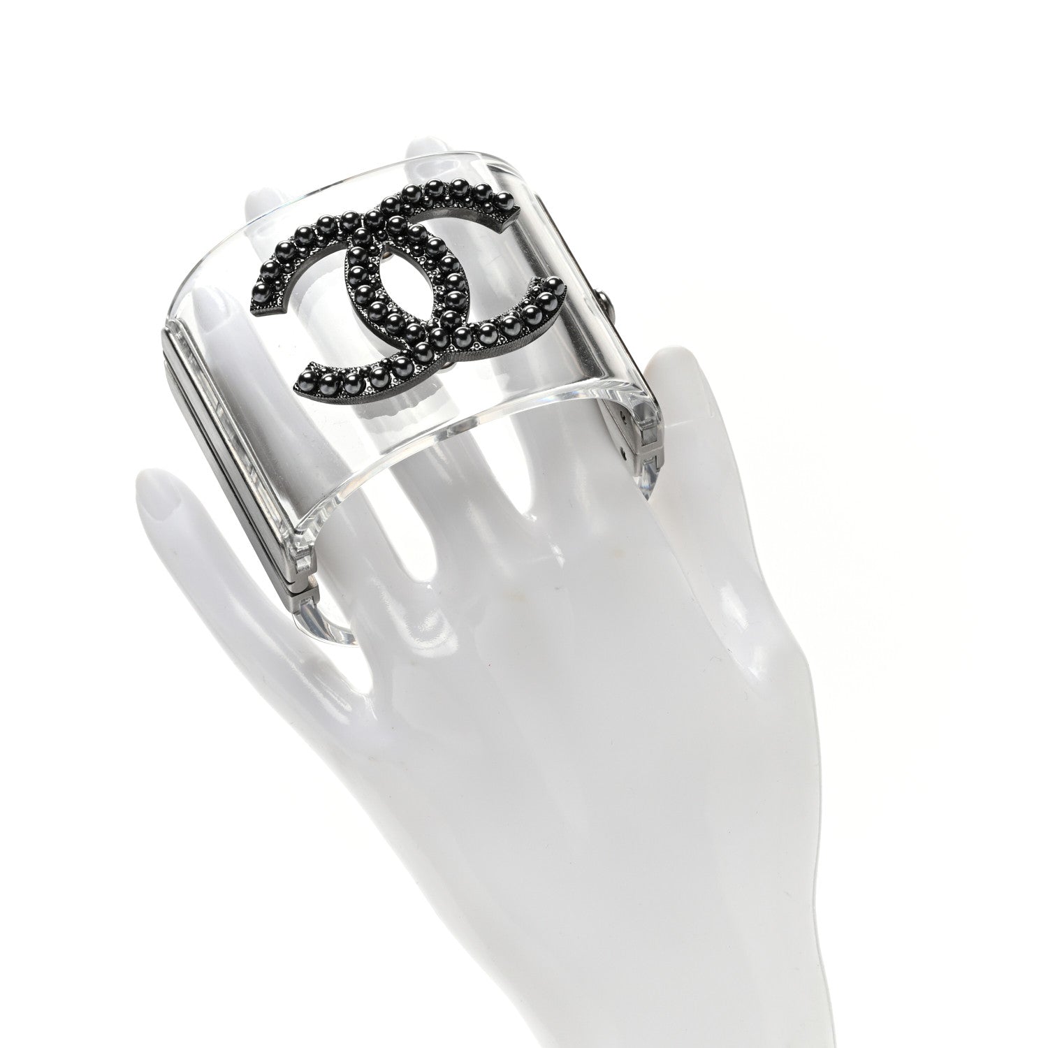 Chanel Lucite Crystal CC Cuff Transparent Ruthenium 2 of 5