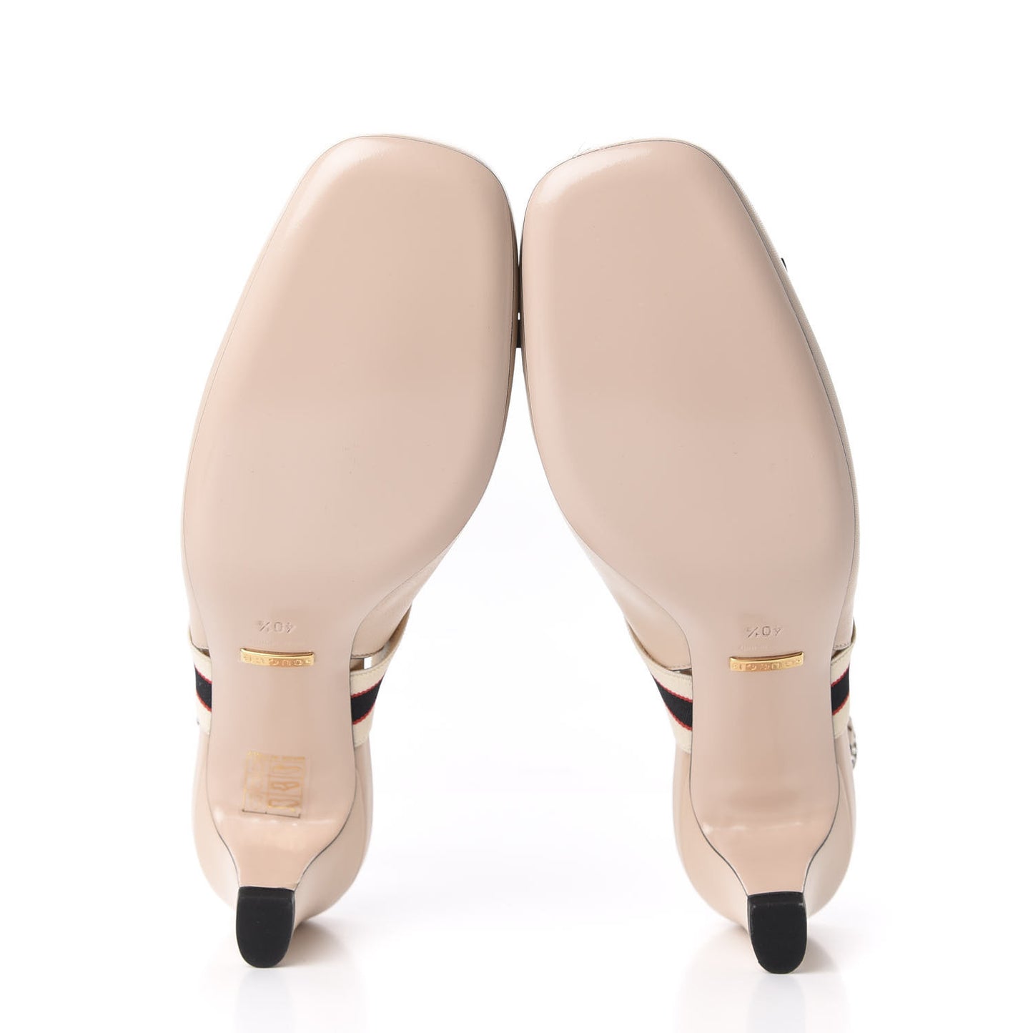 Malaga Kid Bow Ace Stripe Mid Heel Slingback Pumps 40.5 Beige