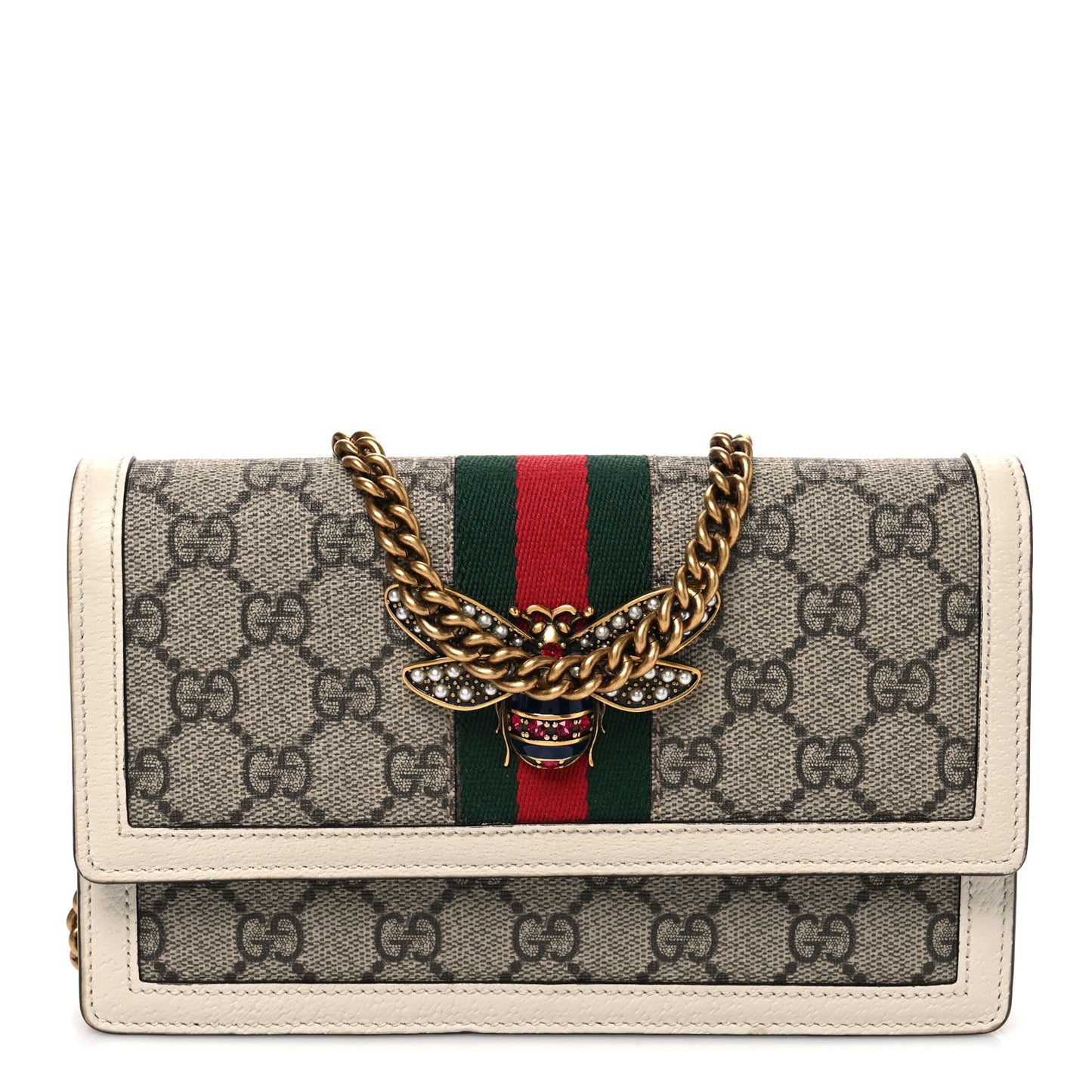 GG Supreme Monogram Web Queen Margaret Chain Wallet White