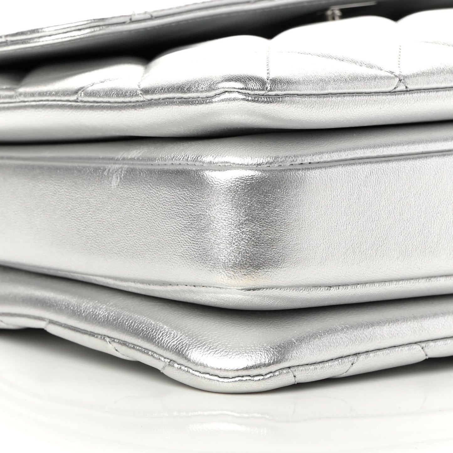 Metallic Lambskin Quilted Small Trendy CC Flap Dual Handle Bag Silver