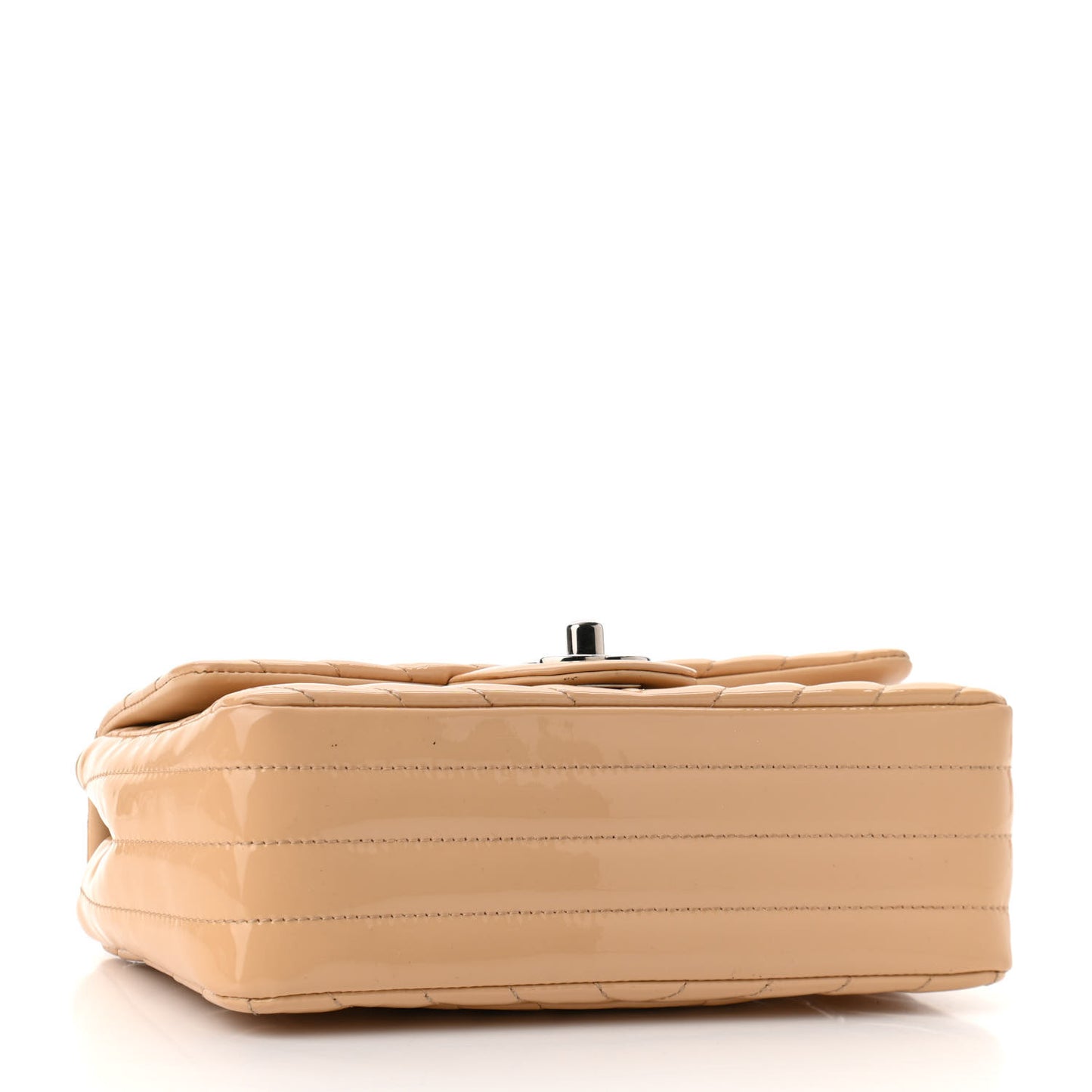 Patent Chevron Quilted Mini Rectangular Flap Beige