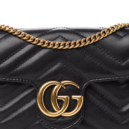 Gucci Calfskin Matelasse Super Mini GG Marmont Shoulder Bag Black 7 of 13