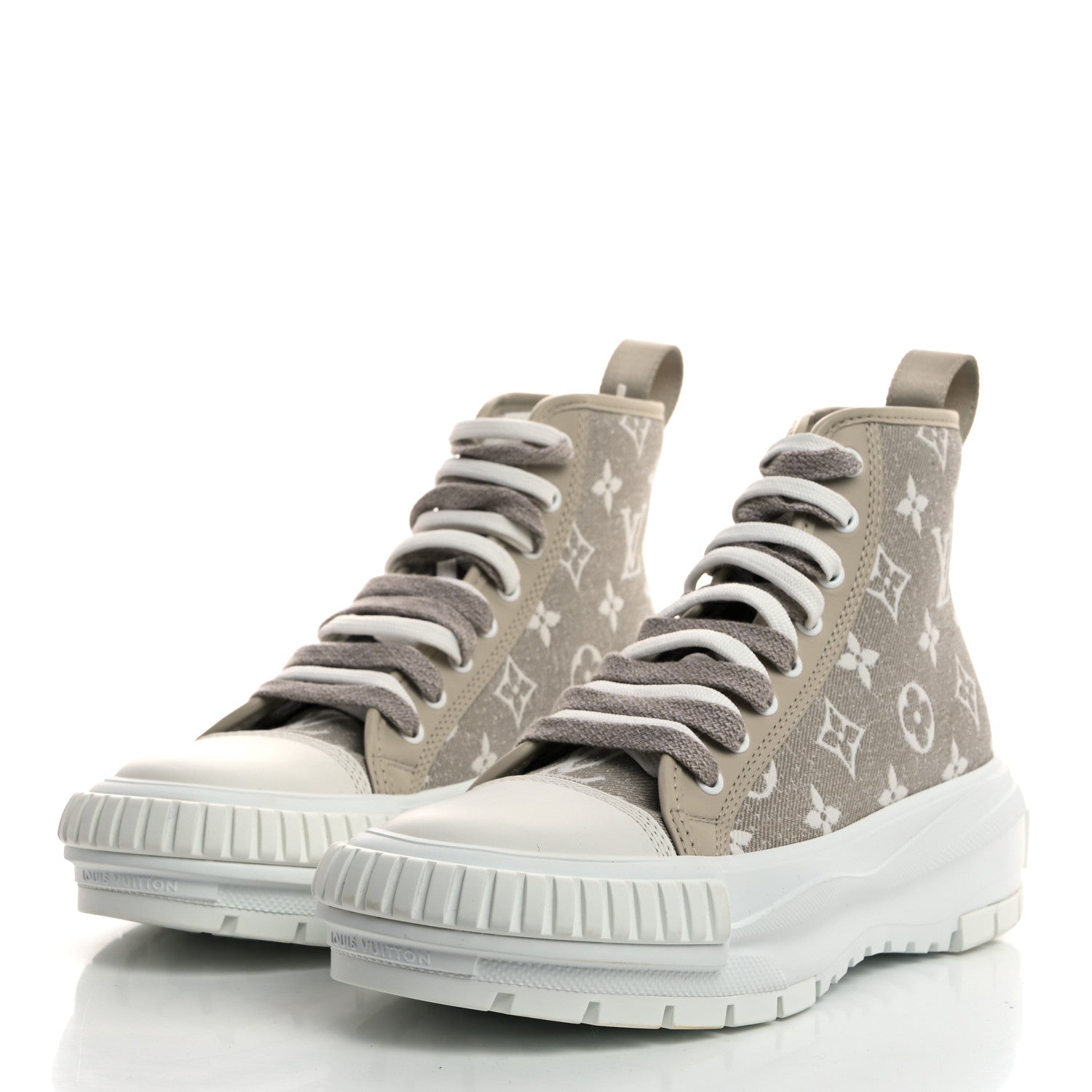 Louis Vuitton Denim Monogram Squad Sneaker Boots 37.5 Beige 3 of 9