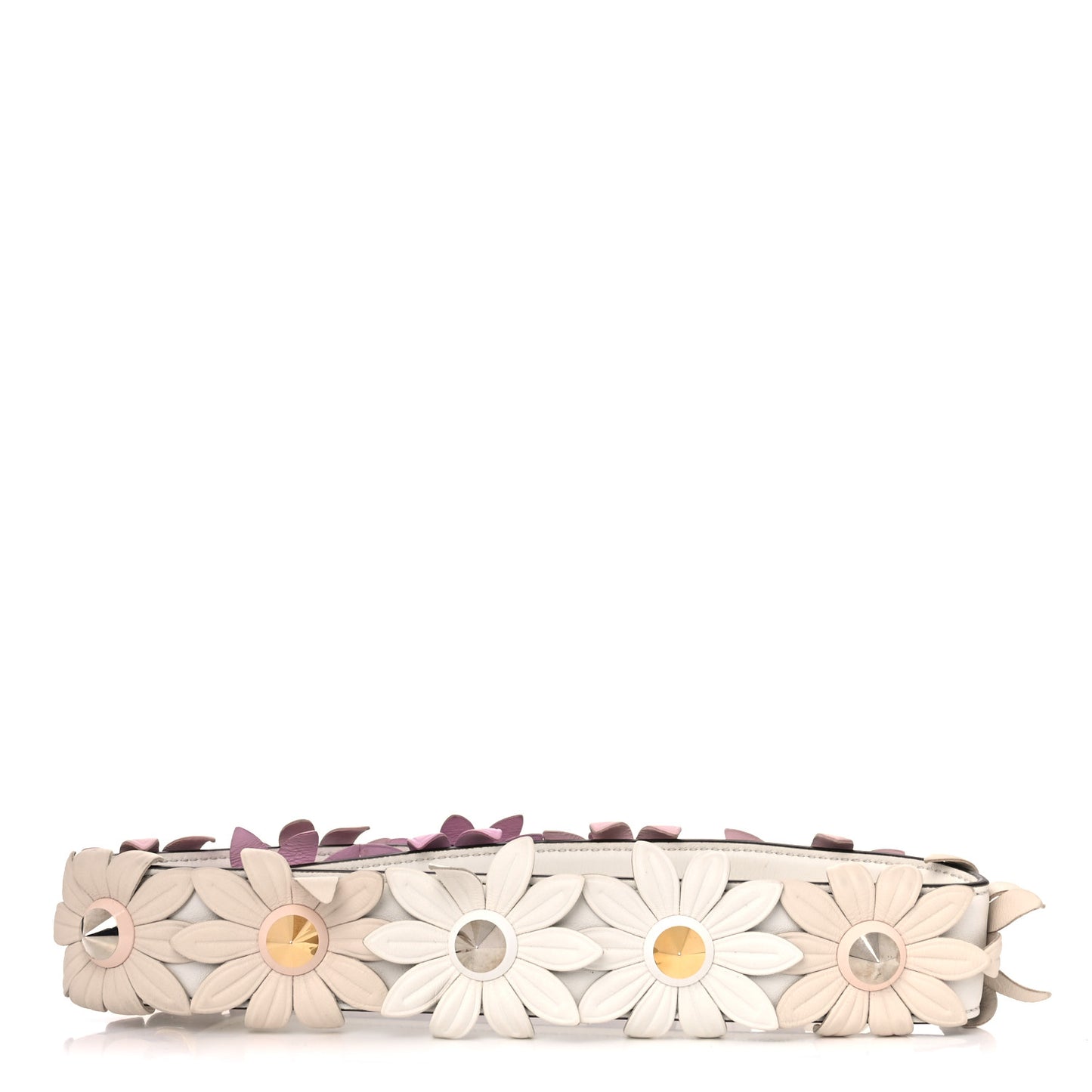 Calfskin Studded Floral Strap You White Lavender Peony