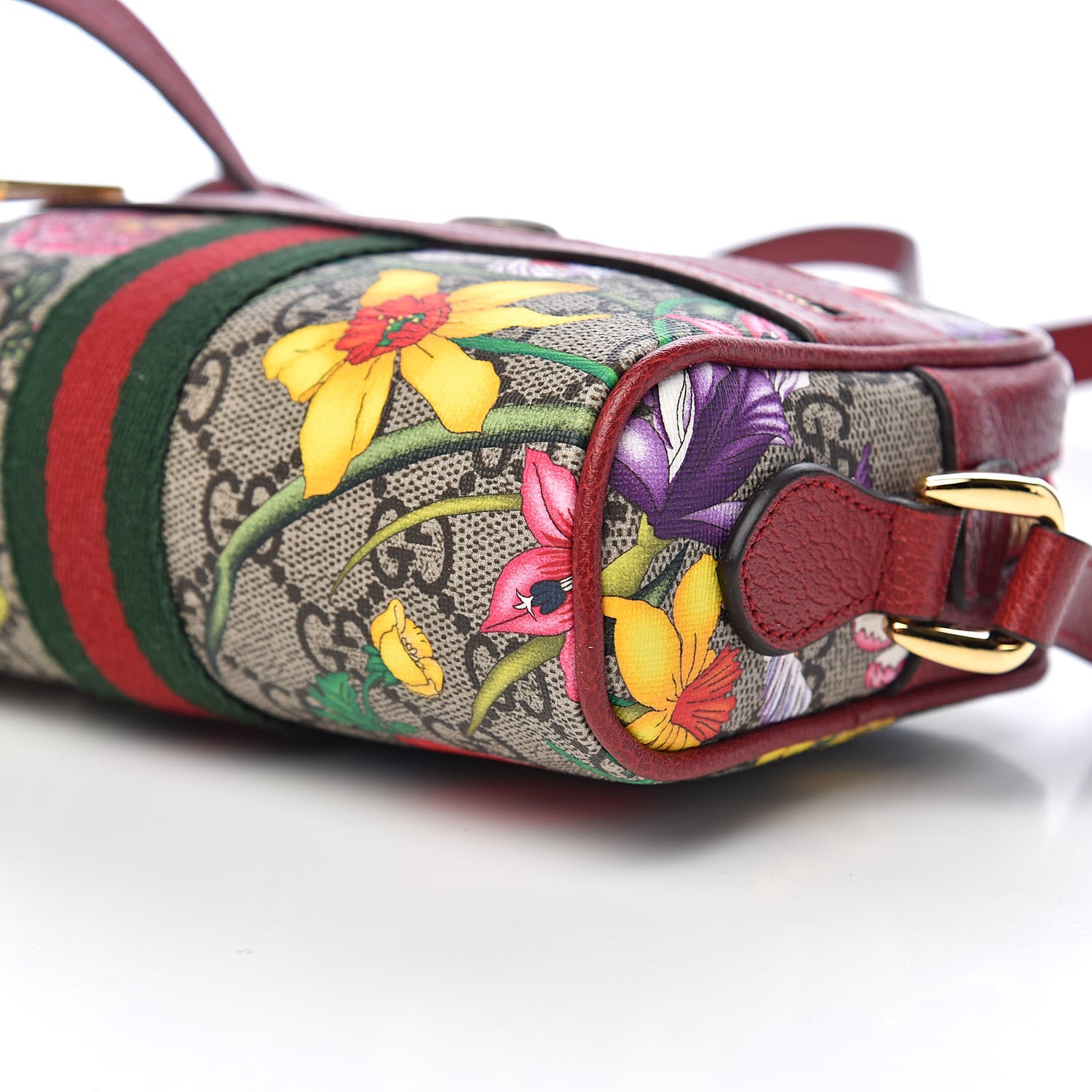 Gucci GG Supreme Monogram Flora Web Mini Ophidia Shoulder Bag Red 9 of 10