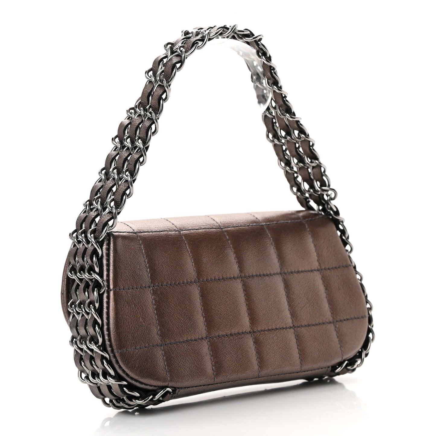 Metallic Lambskin Quilted Chocolate Bar 3 Chain Flap Bronze