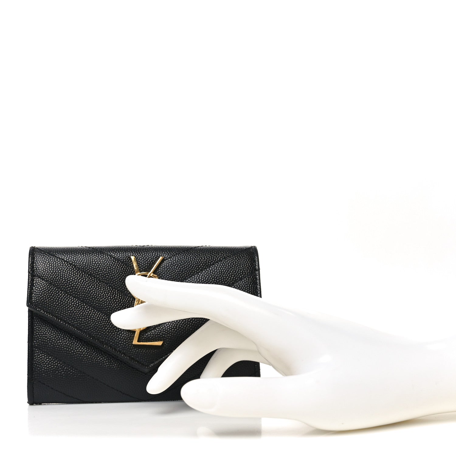 Saint Laurent Grain De Poudre Matelasse Chevron Small Monogram Envelope Wallet Black 2 of 6