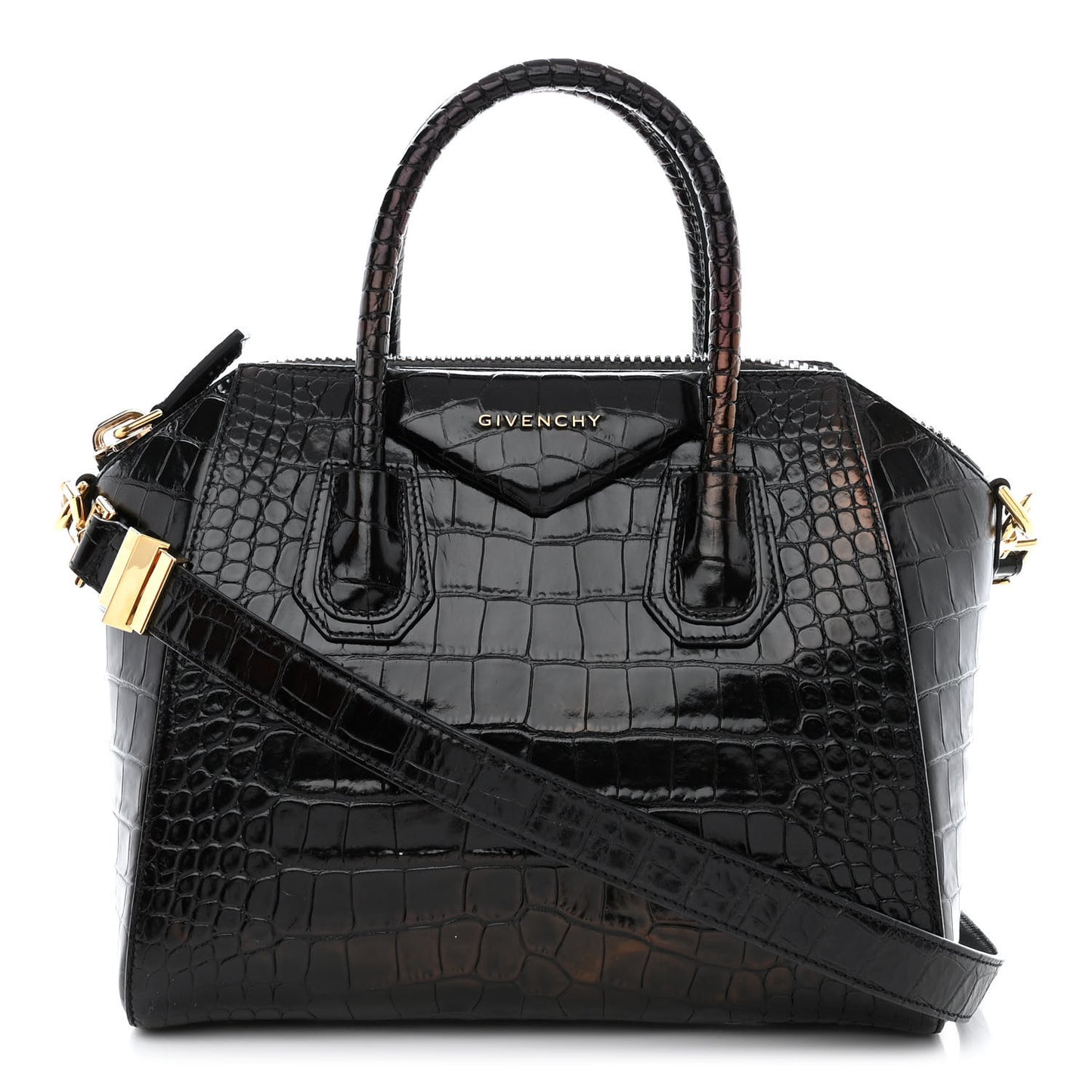 Calfskin Crocodile Embossed Small Antigona Black