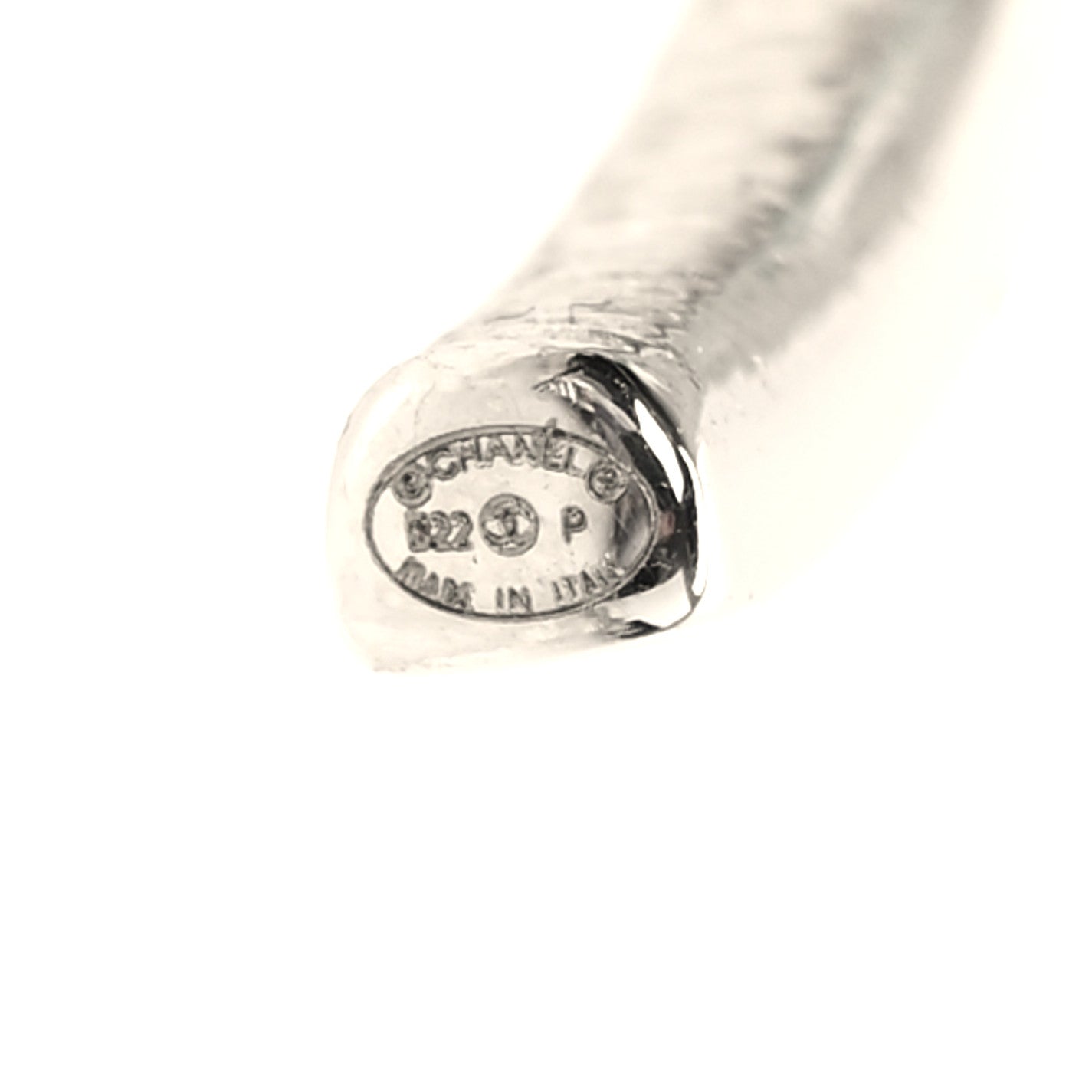 Metal Crystal Baguette CC Large Hoop Earrings Silver