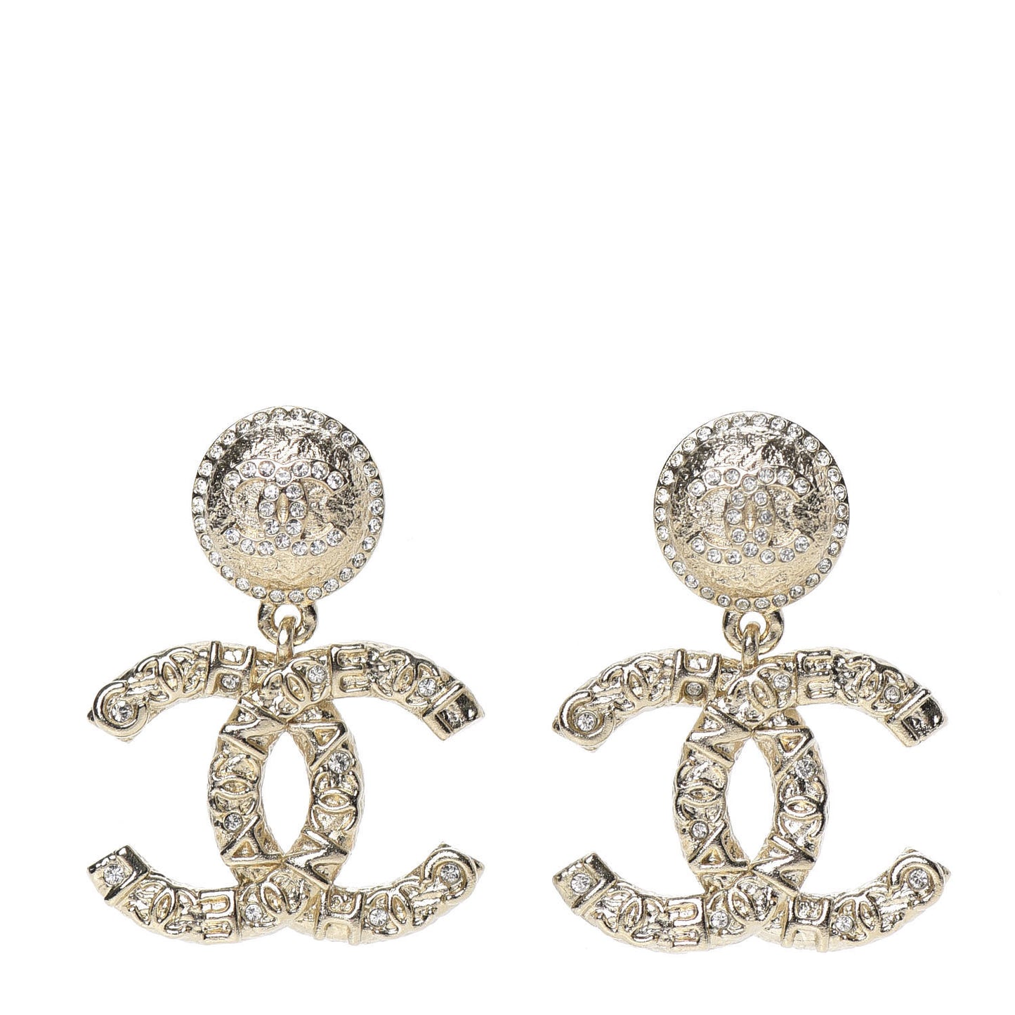 Crystal CC Drop Earrings Gold