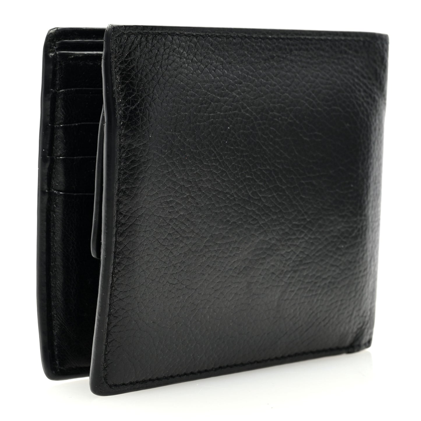 Calfskin Paris Logo Cash Square Bi-Fold Wallet Black White